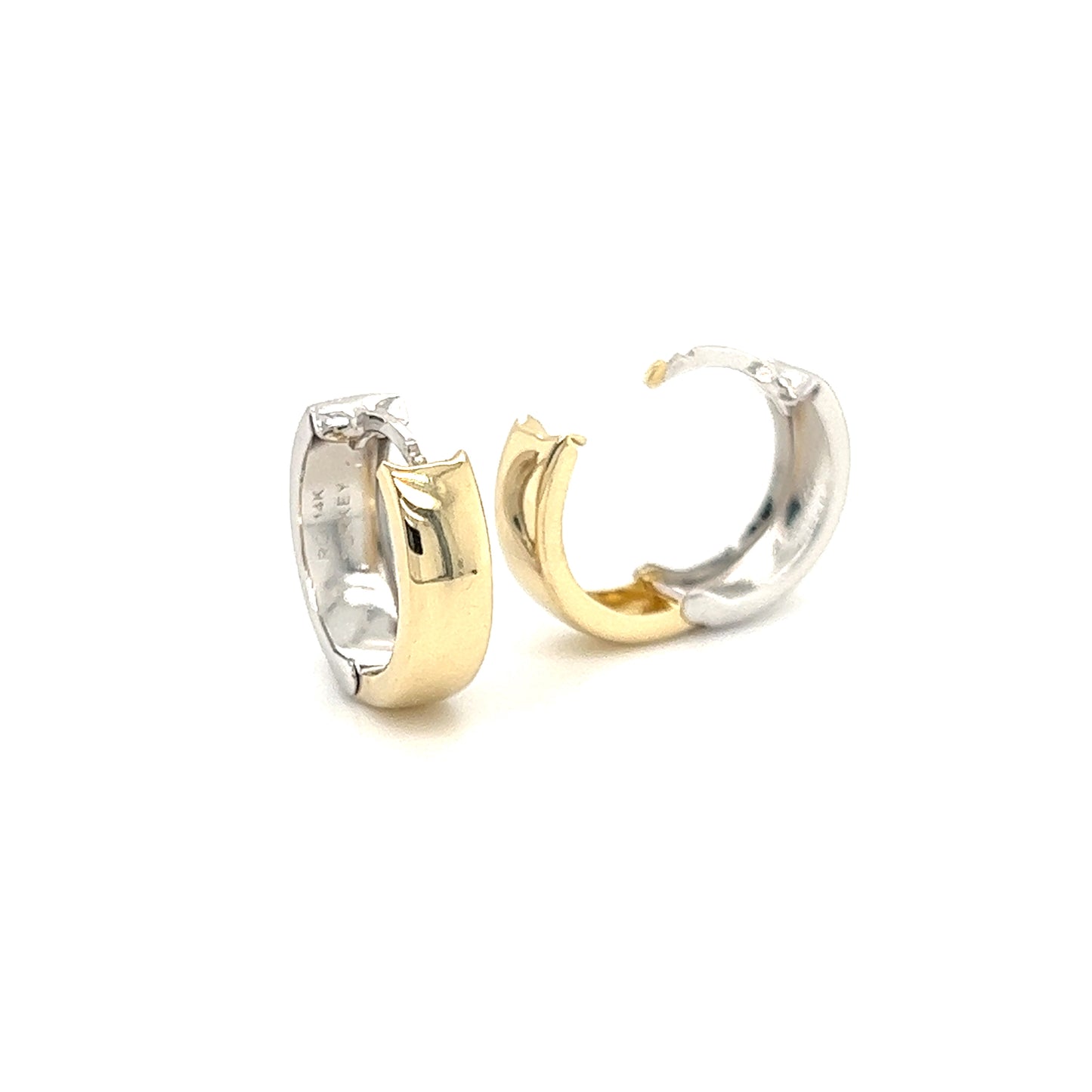Reversible Hoop Earrings 4.7mm in 14K White and Yellow Gold Side View and Open View