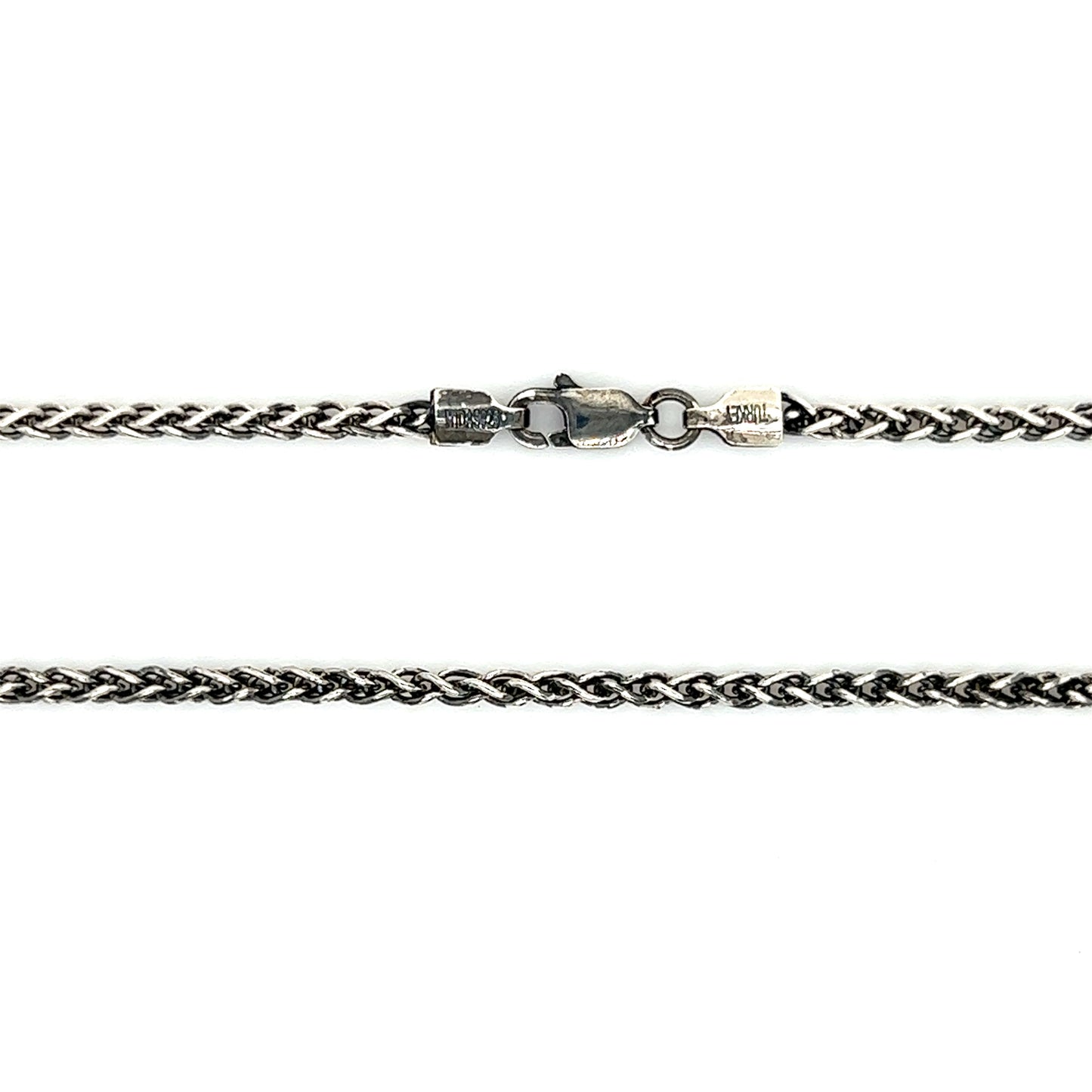 Oxidized Wheat 2.25mm Chain with 20in of Length in Sterling Silver Chain and Clasp View