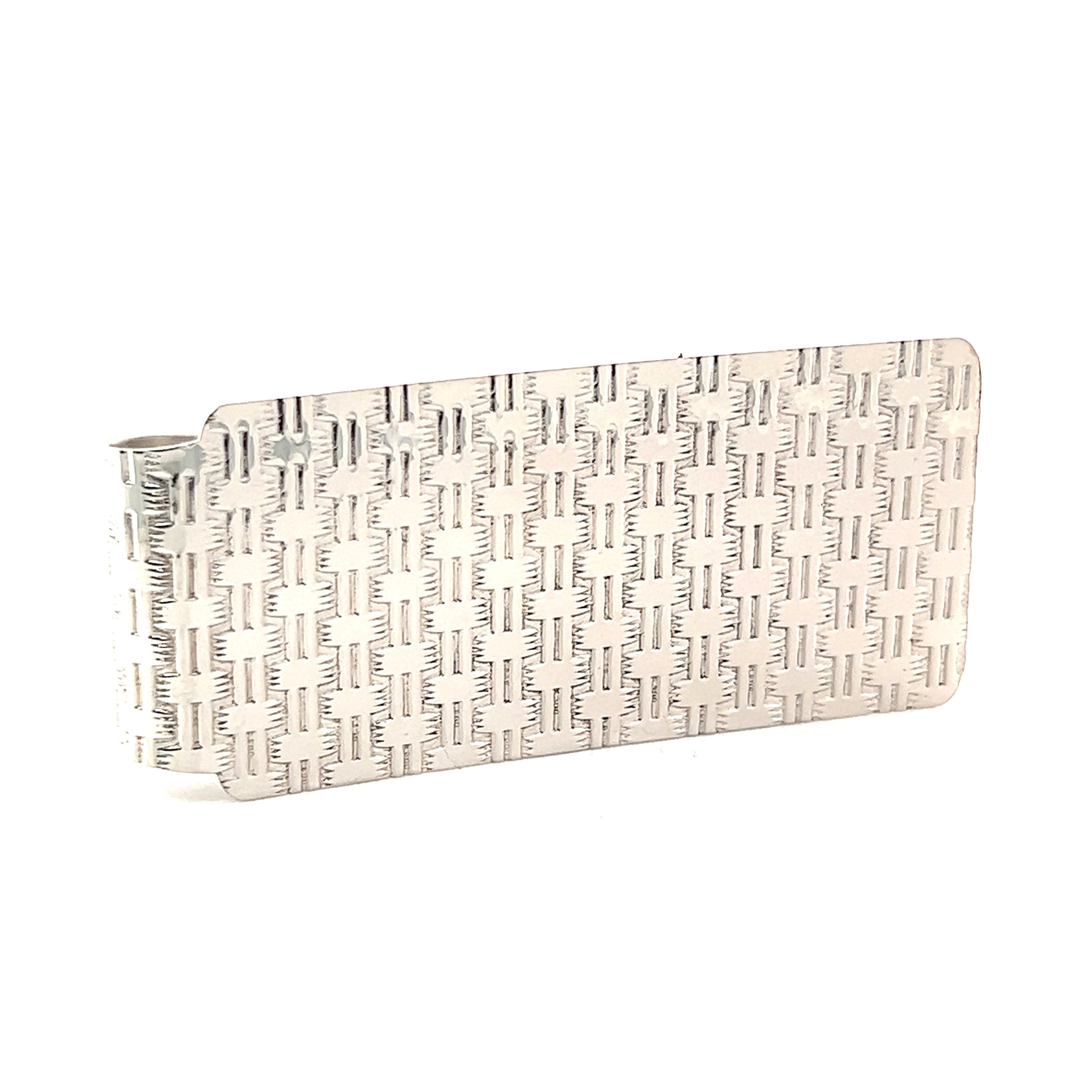 Money Clip With Cross-Hatch Pattern in Sterling Silver Front View