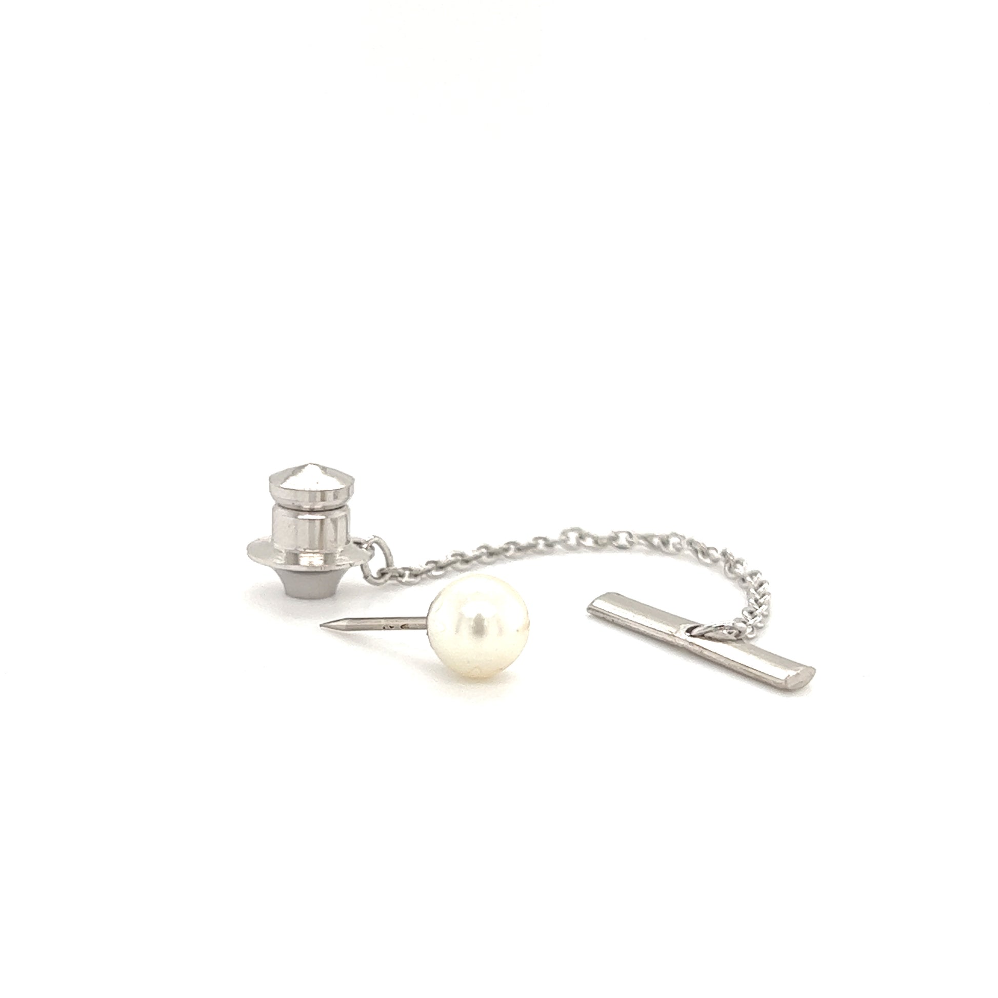 Pin Tie Tack with 6mm White Pearl in Sterling Silver Components View