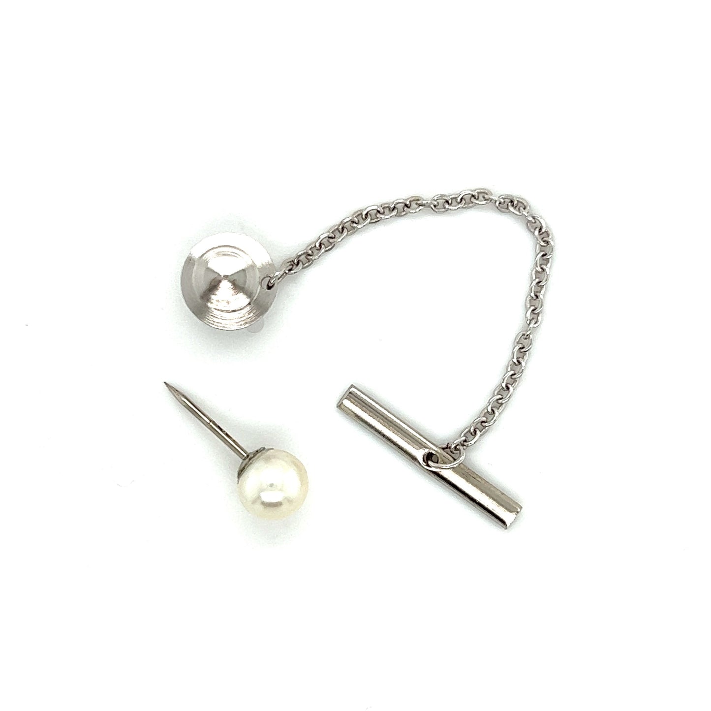 Tie Tack with 6mm White Pearl in Sterling Silver Top View