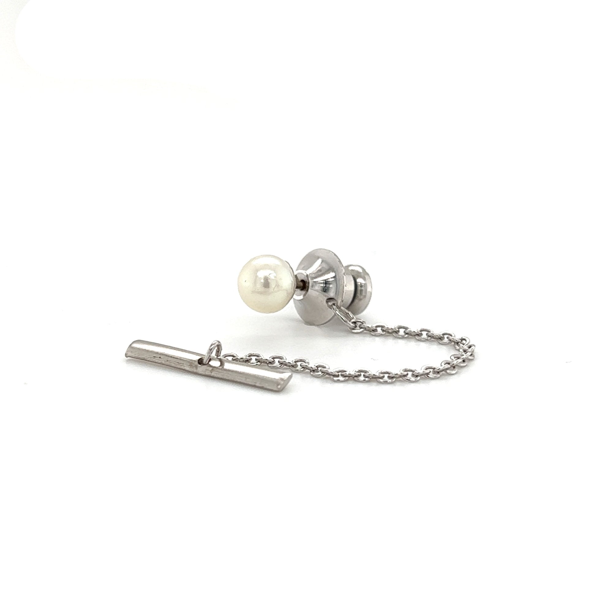 Pin Tie Tack with 6mm White Pearl in Sterling Silver Assembly View