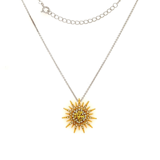 Sunburst Necklace With Yellow and White Crystals in Sterling Silver Full Necklace View