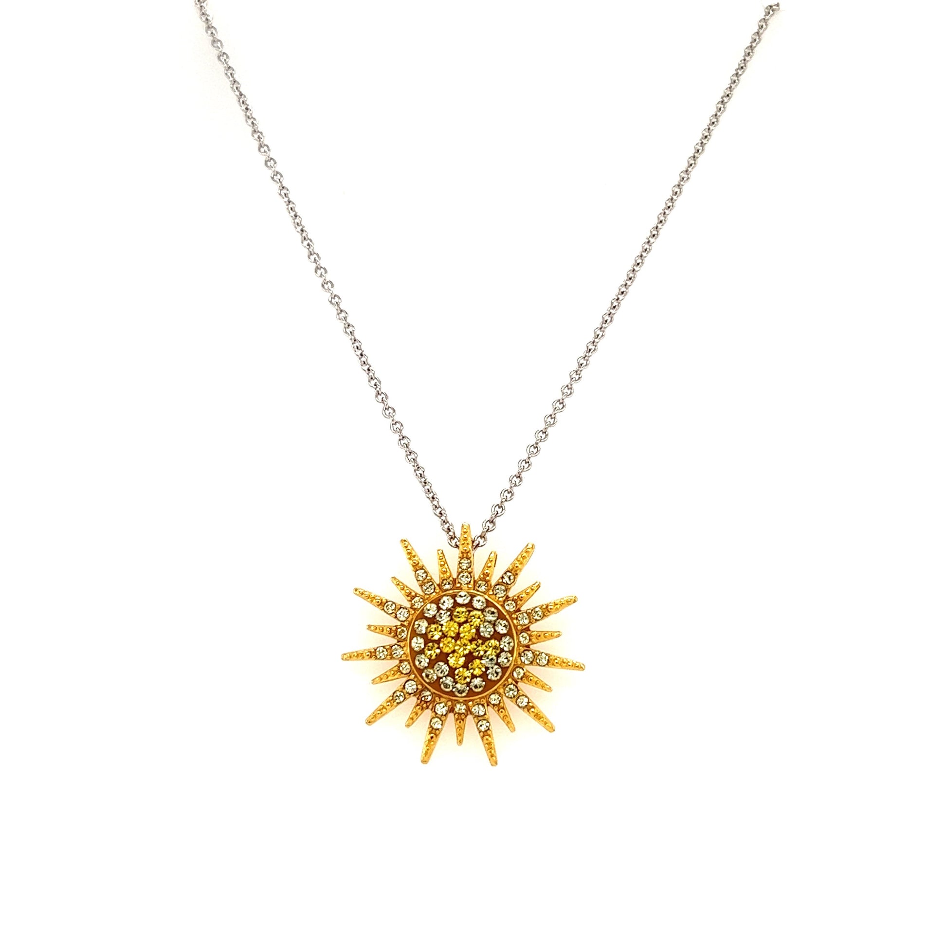 Sunburst Necklace With Yellow and White Crystals in Sterling Silver Front View