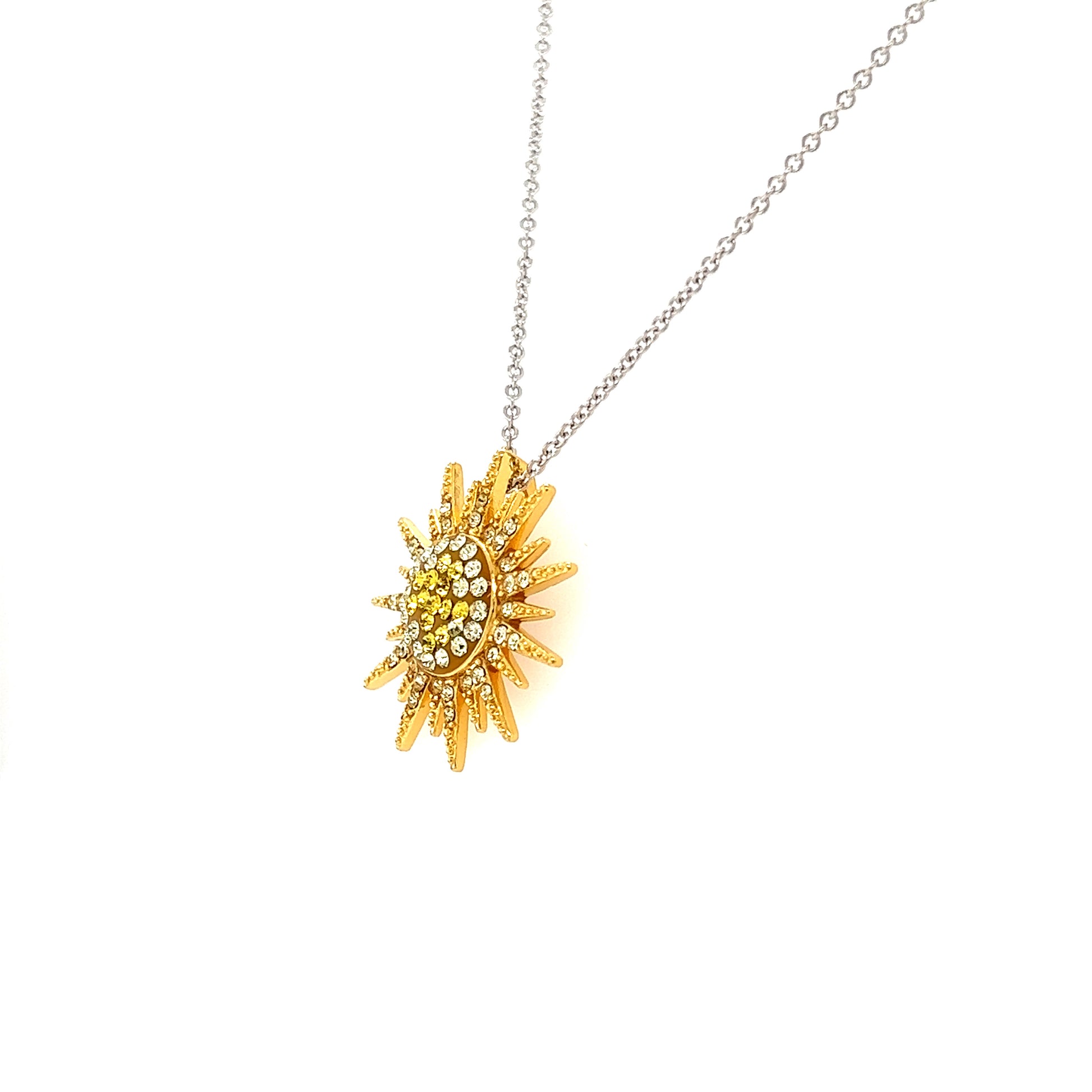 Sunburst Necklace With Yellow and White Crystals in Sterling Silver Right Side View