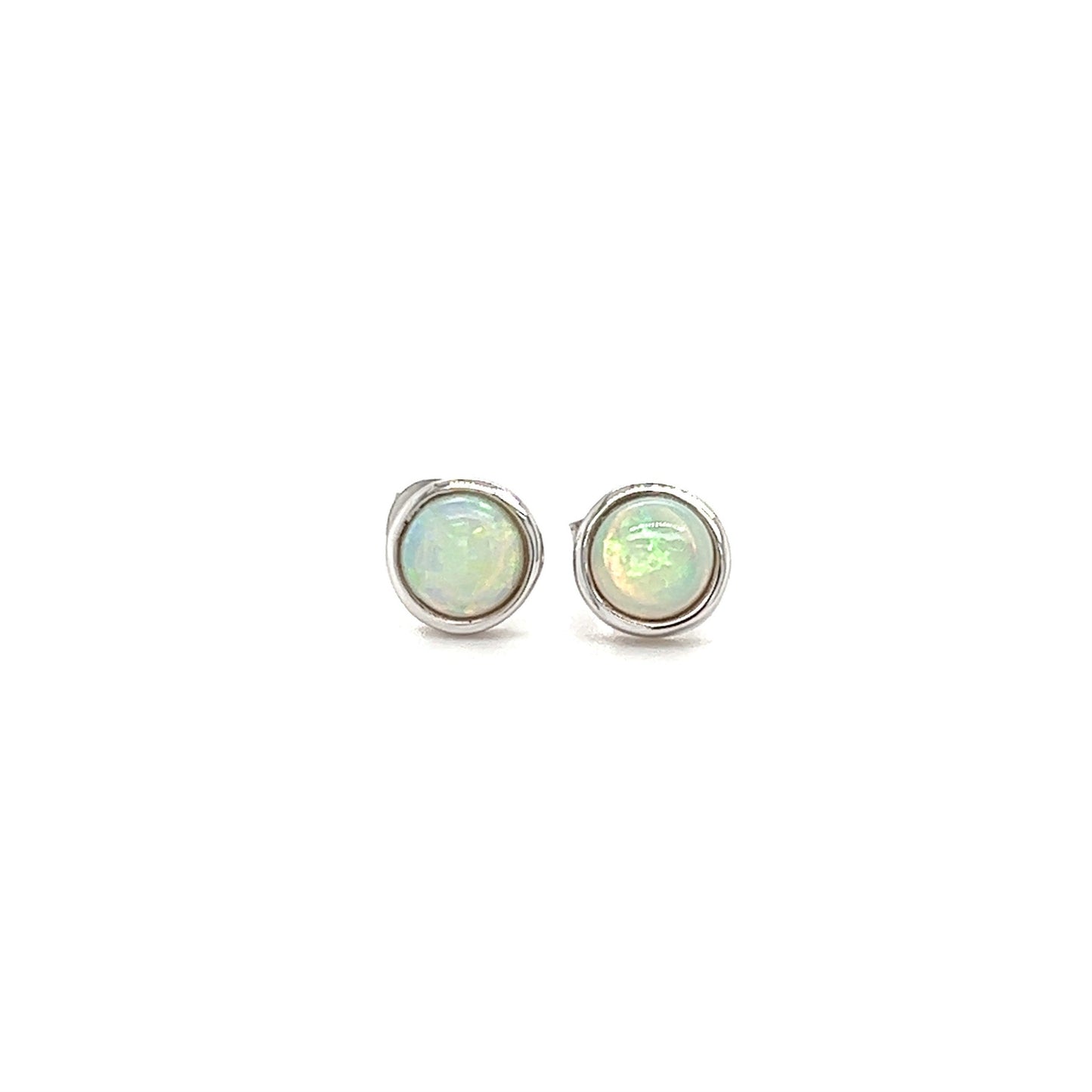 Opal Stud Earrings with 0.66ctw of Opals in 14K White Gold Front View