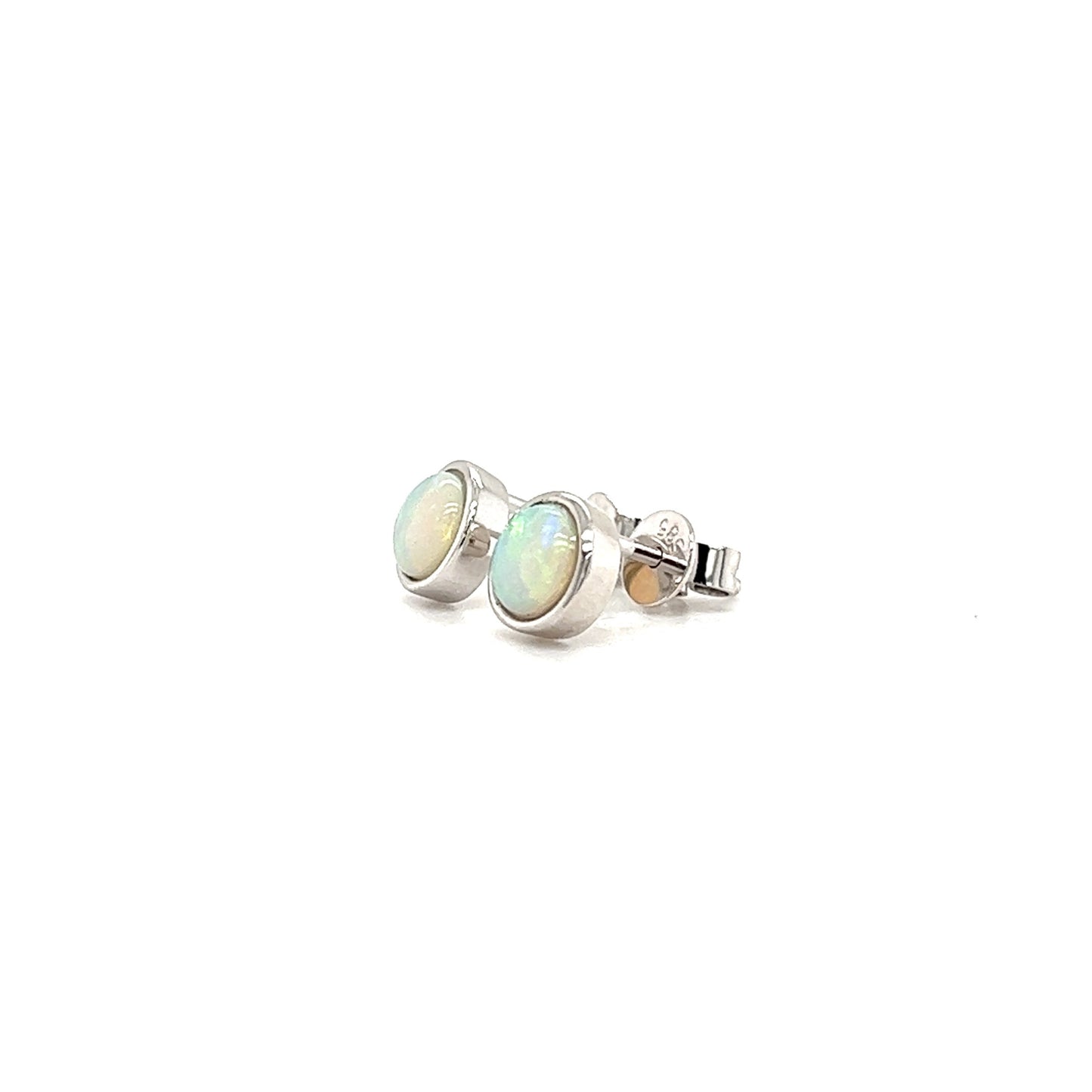 Opal Stud Earrings with 0.66ctw of Opals in 14K White Gold Right Side View