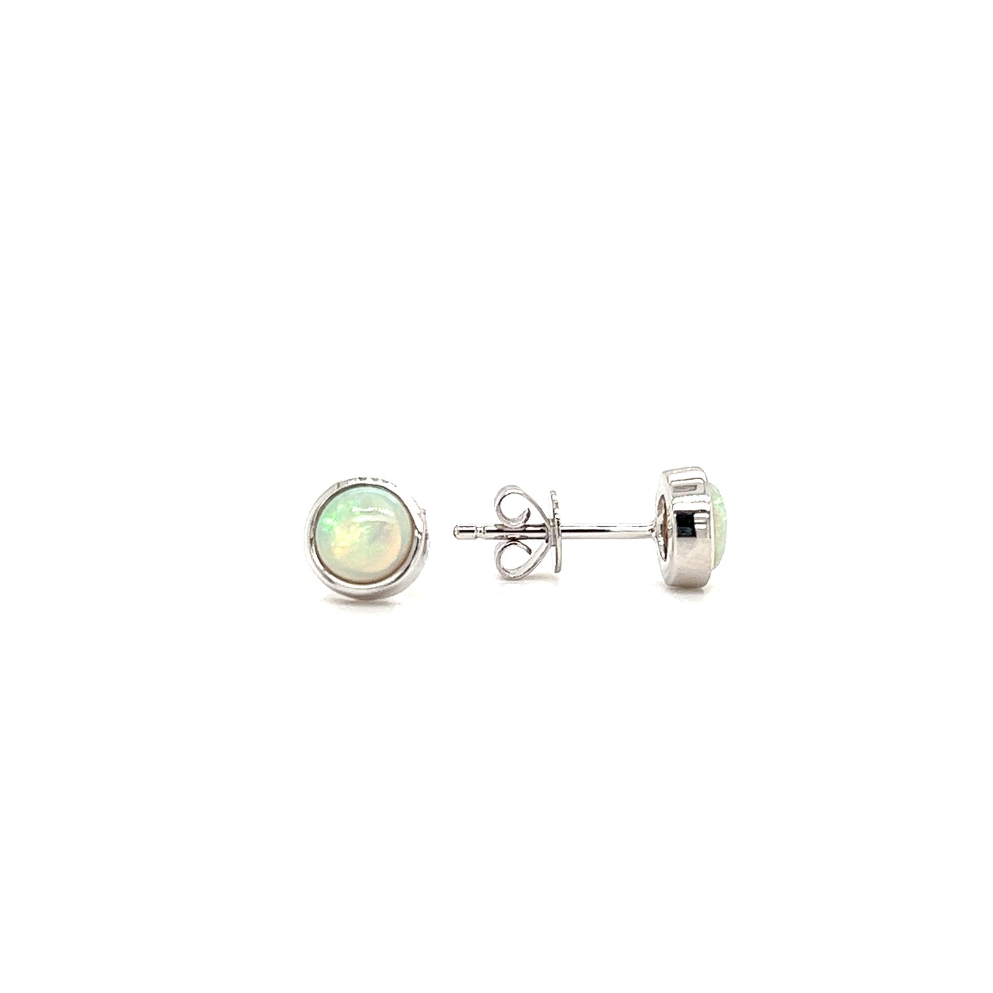 Opal Stud Earrings with 0.66ctw of Opals in 14K White Gold Front and Side View