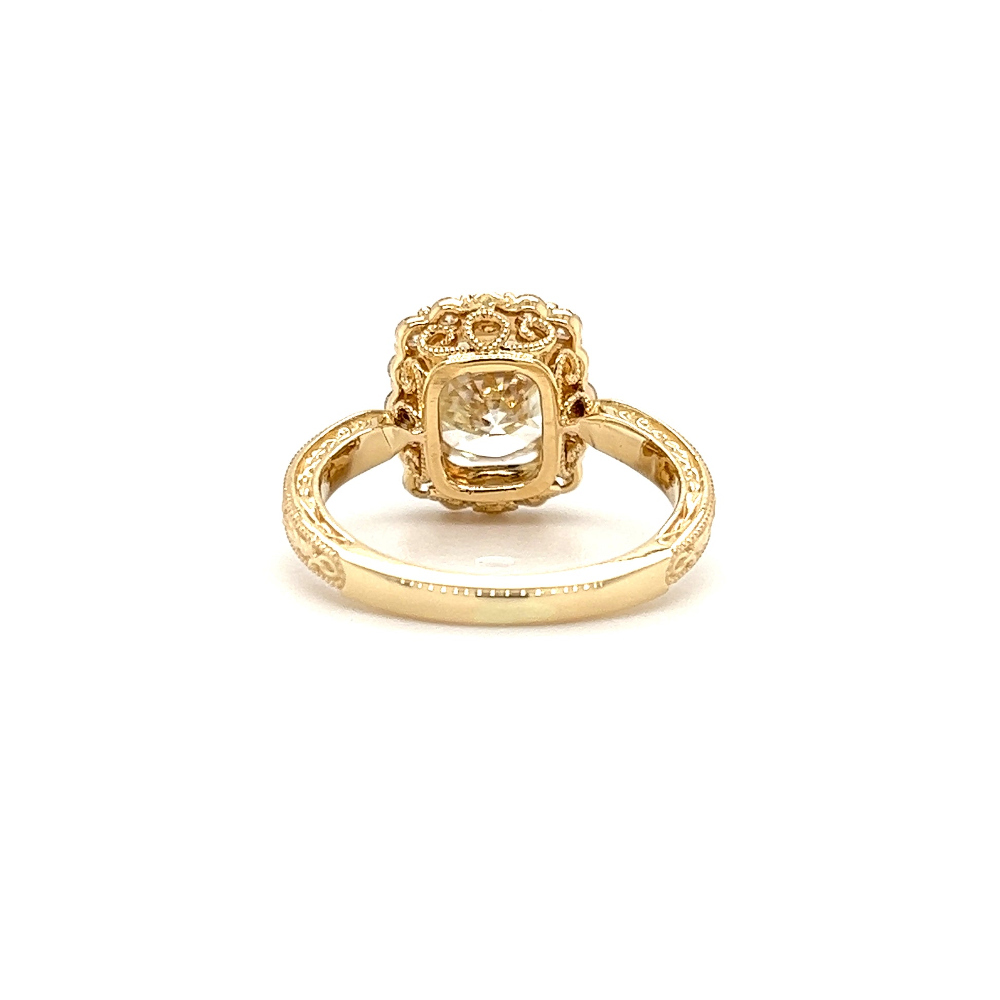 Round Diamond 2.68ct Ring with Diamond Halo in 18K and 14K Yellow Gold Back View