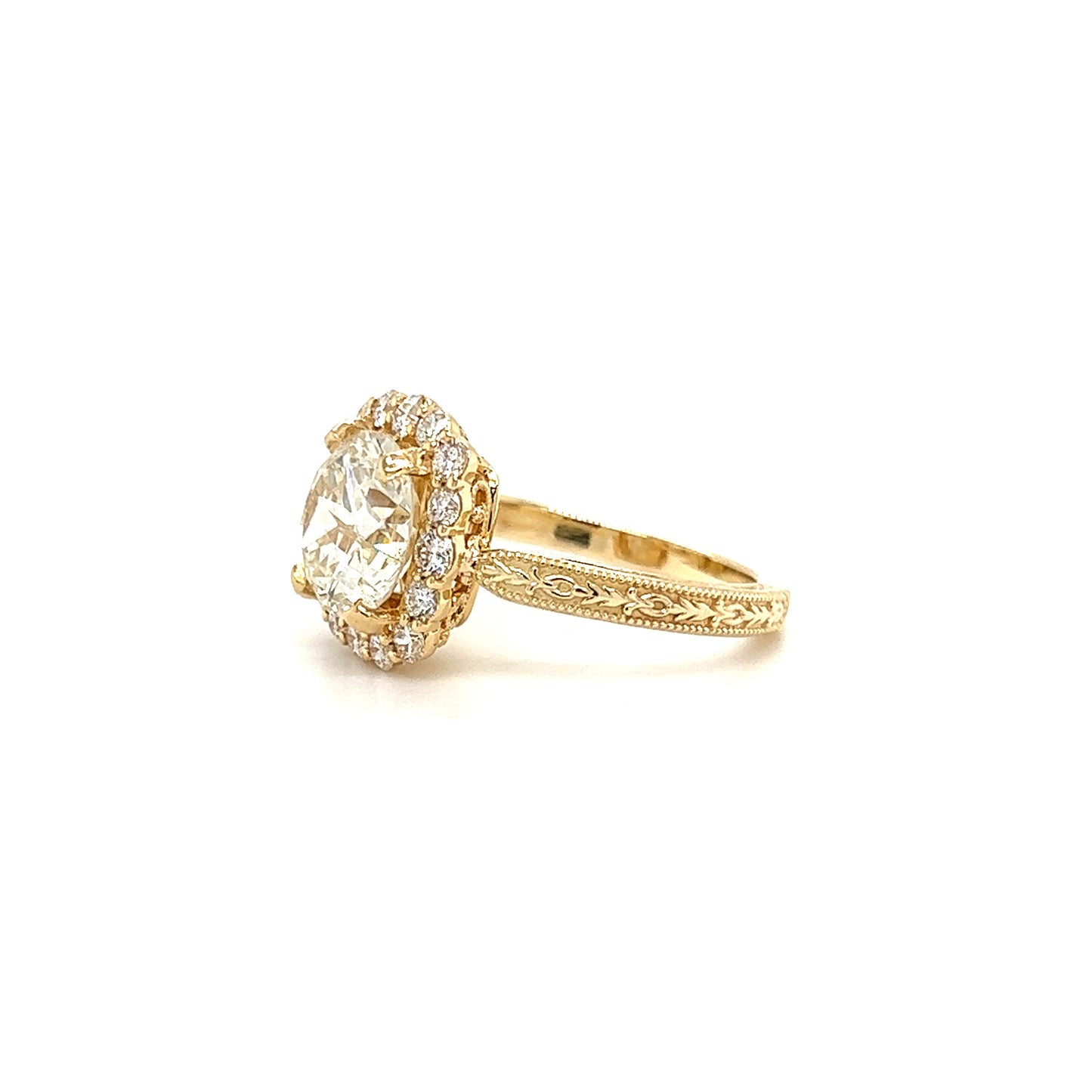 Round Diamond 2.68ct Ring with Diamond Halo in 18K and 14K Yellow Gold Right Side View