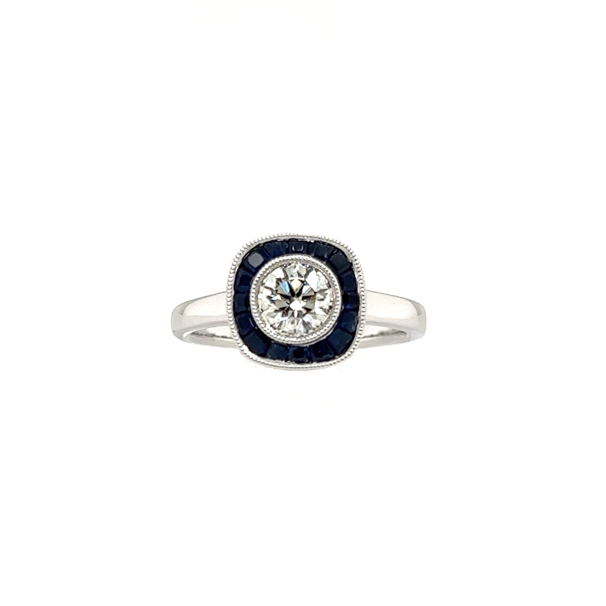 Brilliant Diamond Ring with Sapphire Halo in 18K White Gold Front Alternative View