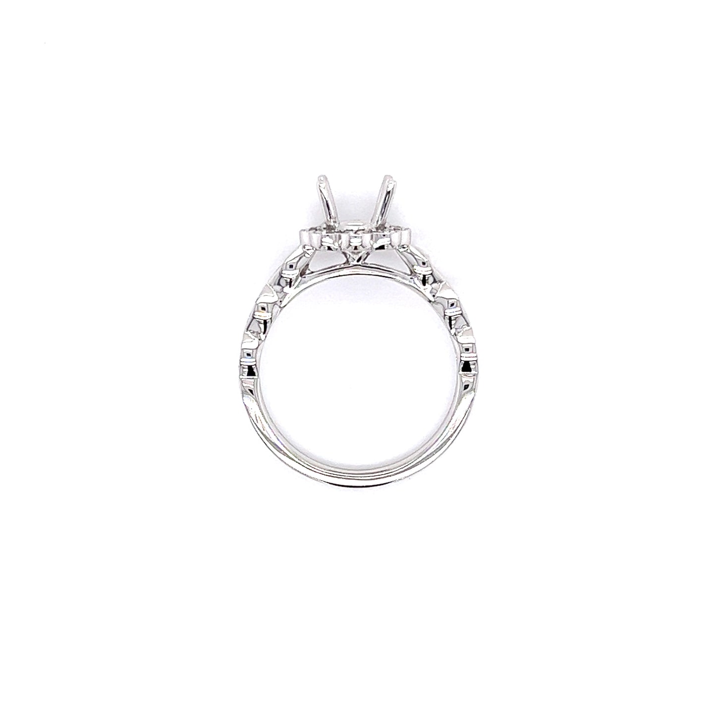 Diamond Ring Setting with Floral Diamond Halo in 14K White Gold Top View