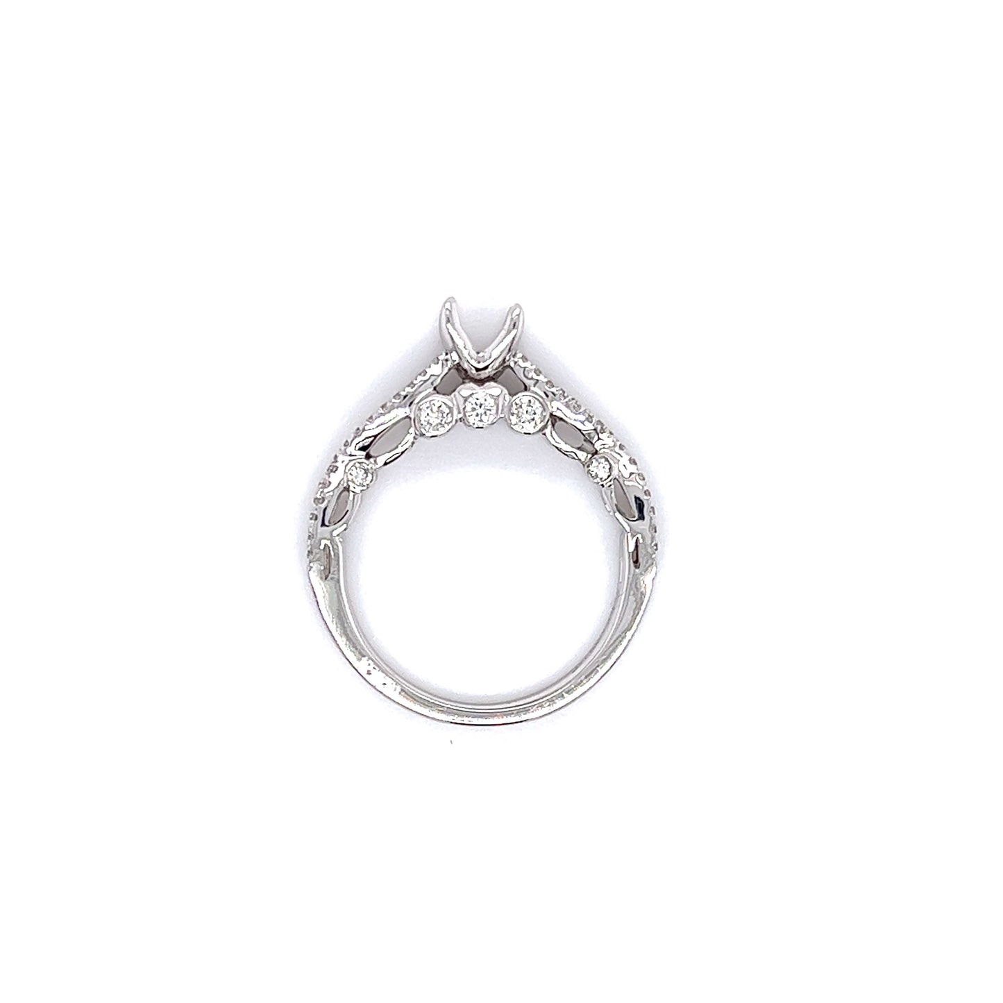 Diamond Ring Setting With Twisted Split Shank in 14K White Gold Top View