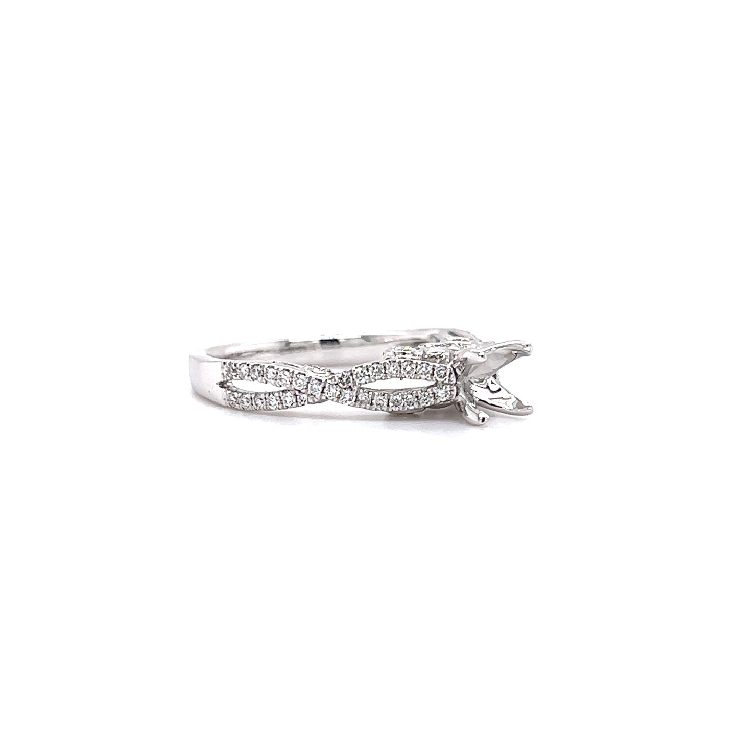 Diamond Ring Setting With Twisted Split Shank in 14K White Gold Left Side View