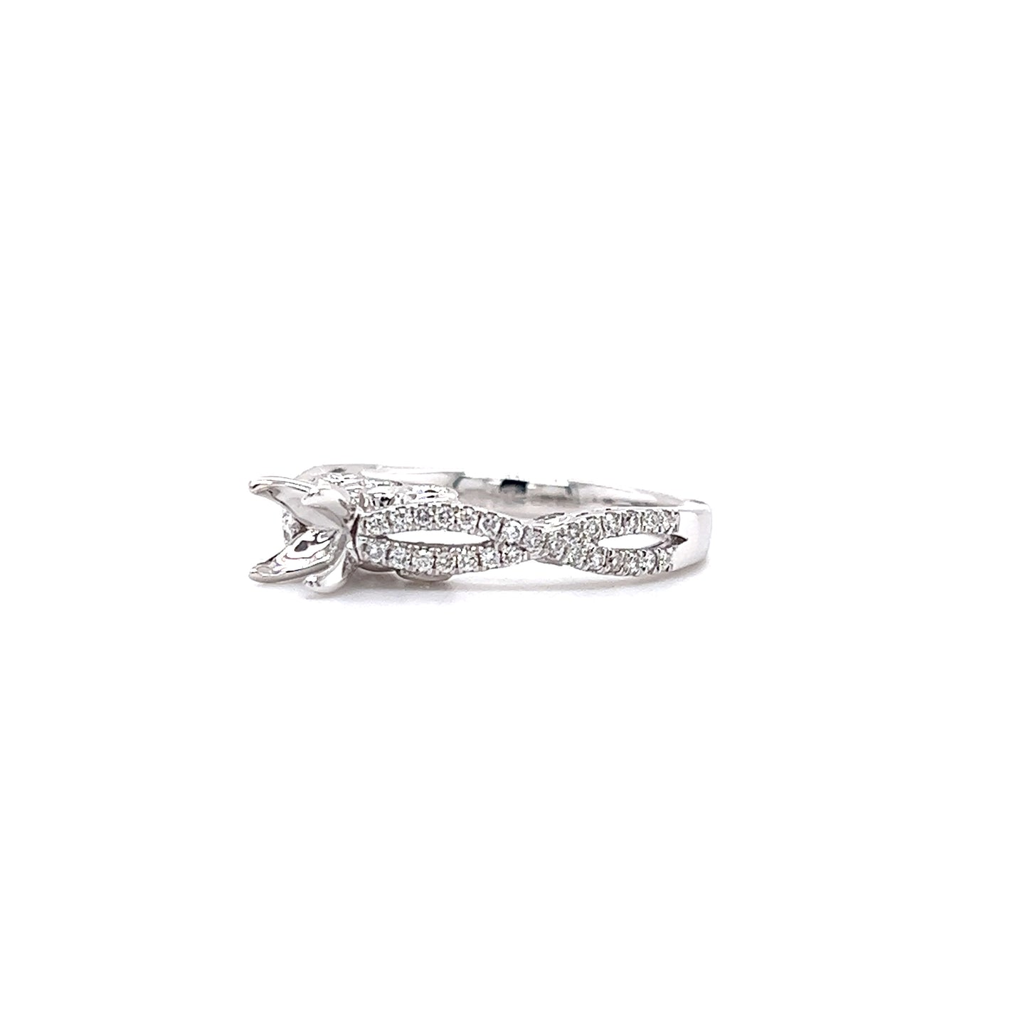Diamond Ring Setting With Twisted Split Shank in 14K White Gold Right Side View
