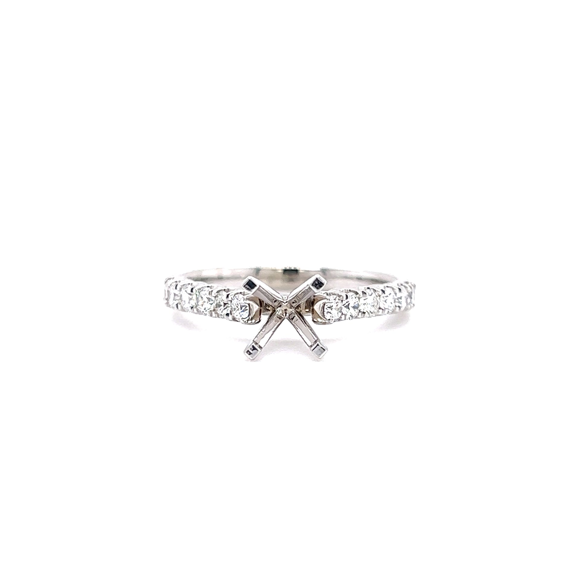 Four Prong Ring Setting with 0.47ctw of Side Diamonds in 14K White Gold Front View