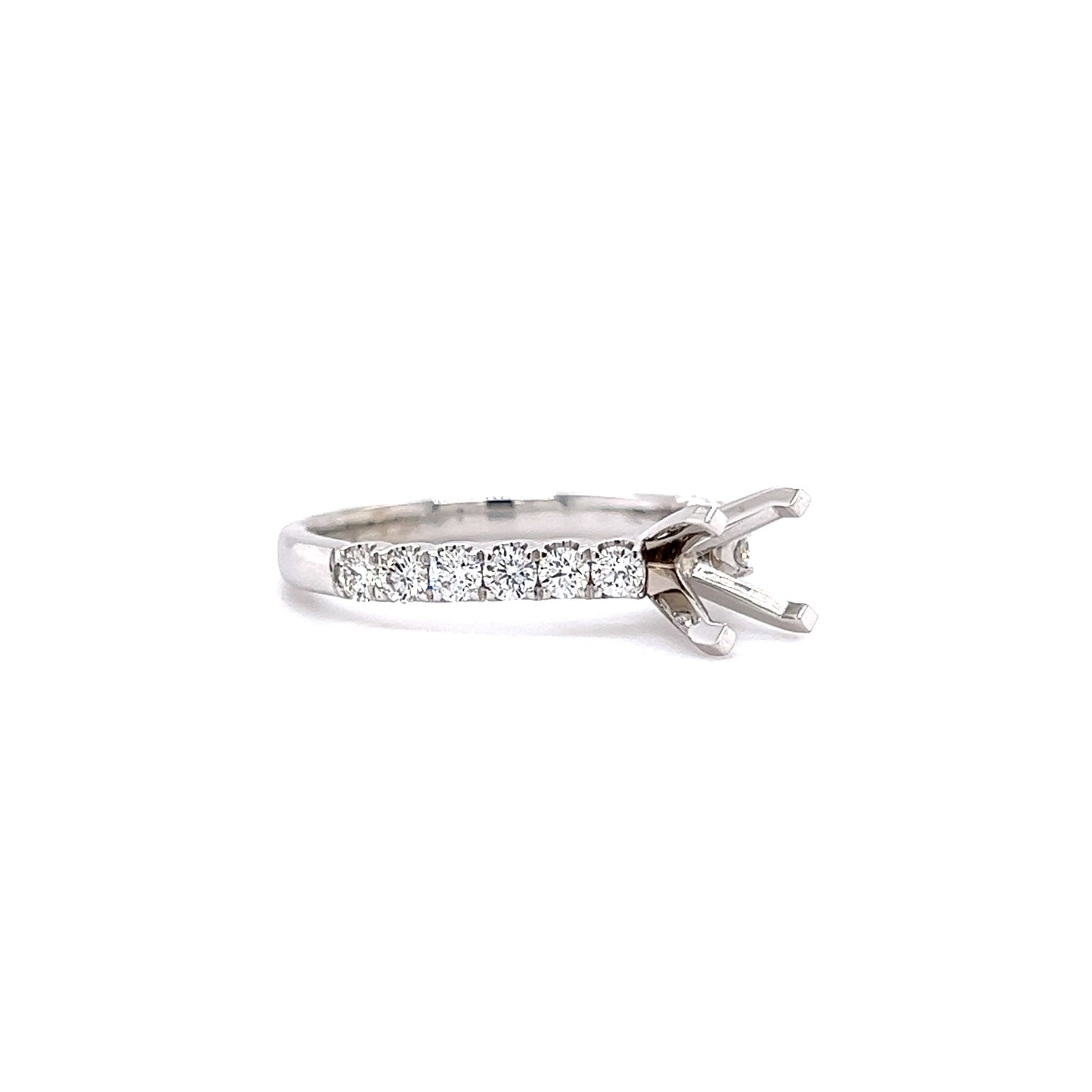 Four Prong Ring Setting with 0.47ctw of Side Diamonds in 14K White Gold Left Side View