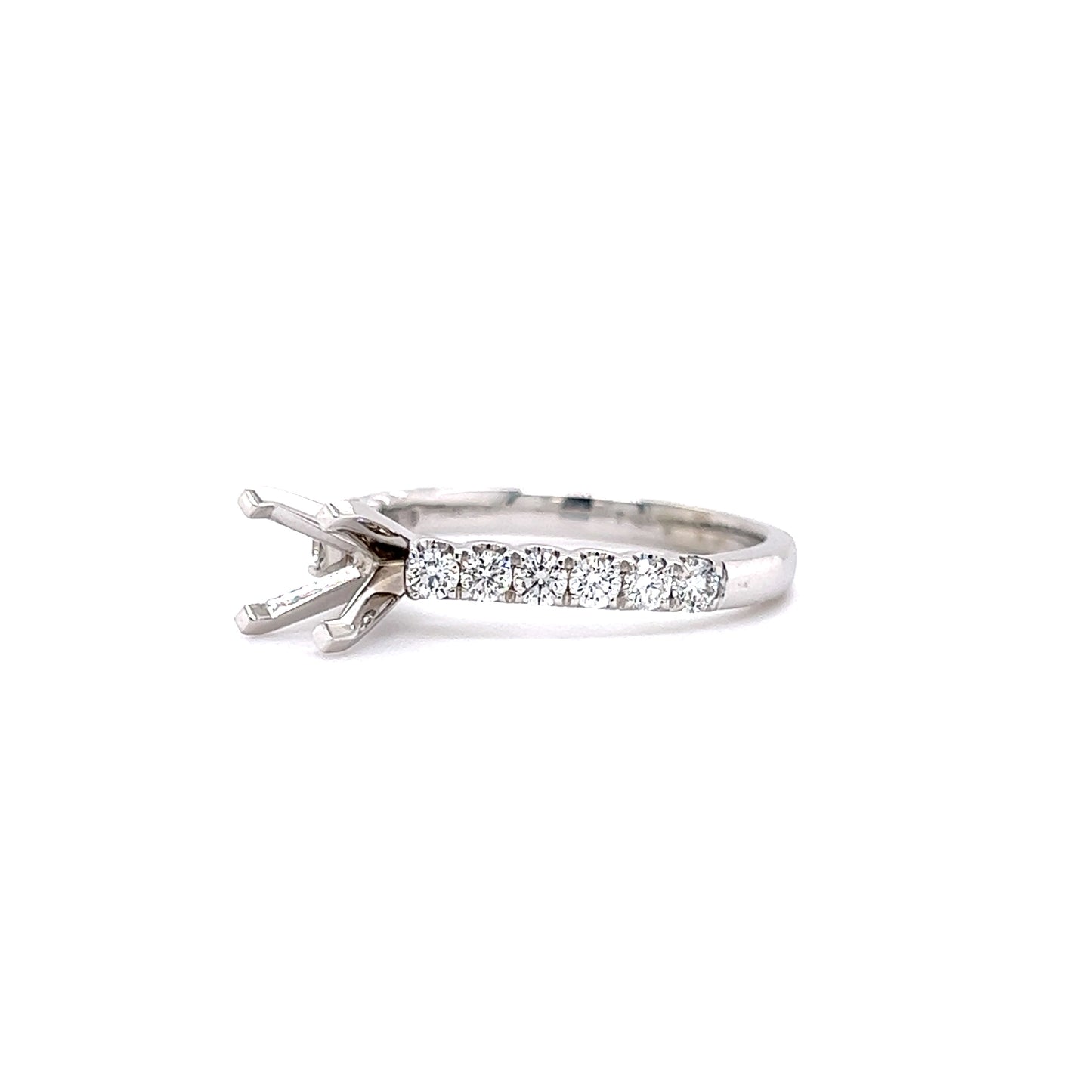 Four Prong Ring Setting with 0.47ctw of Side Diamonds in 14K White Gold Right Side View