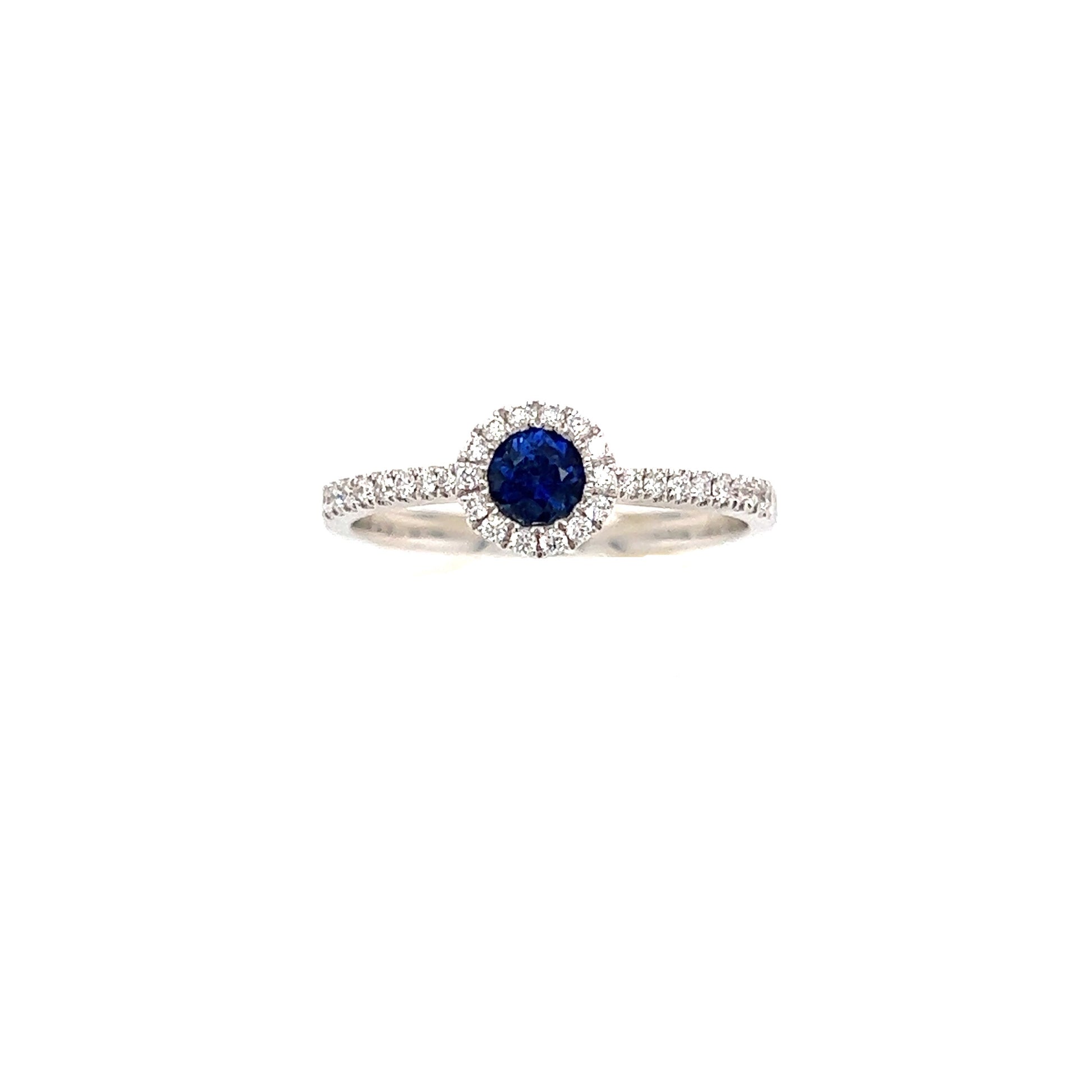 Sapphire Bezel Ring with Diamond Halo in 14K While Gold Front View Alternative