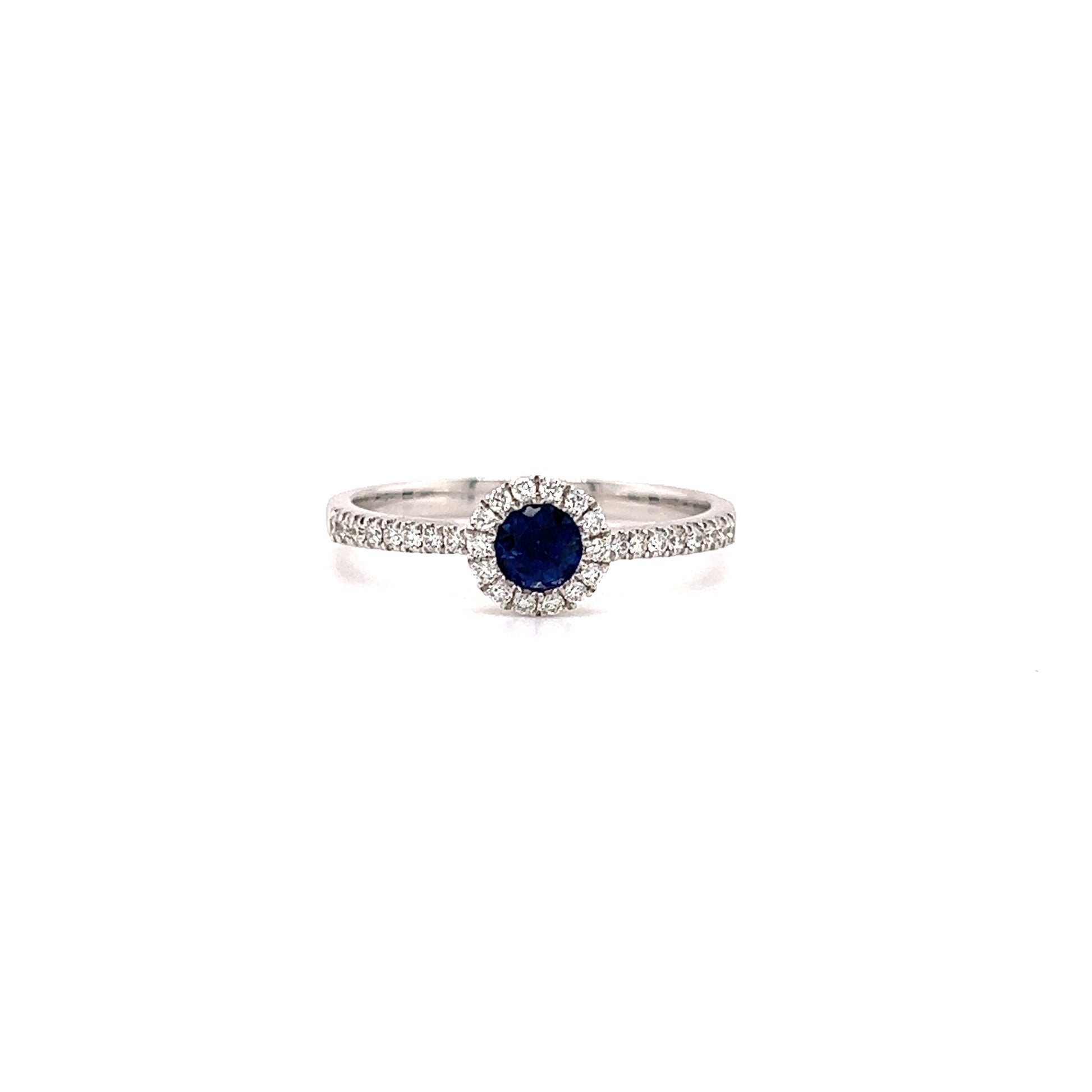 Sapphire Bezel Ring with Diamond Halo in 14K While Gold Front View