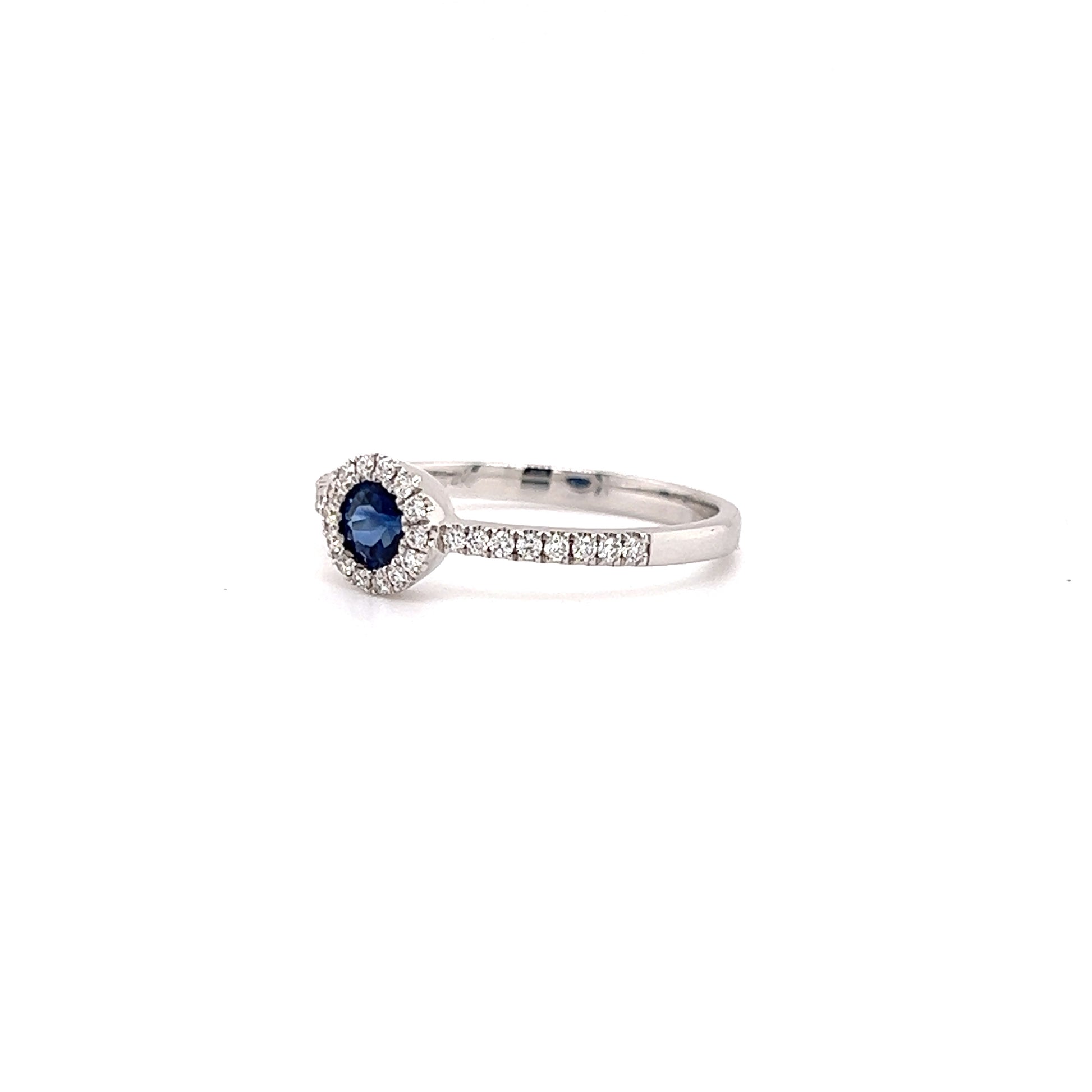 Sapphire Bezel Ring with Diamond Halo in 14K While Gold Right Side View