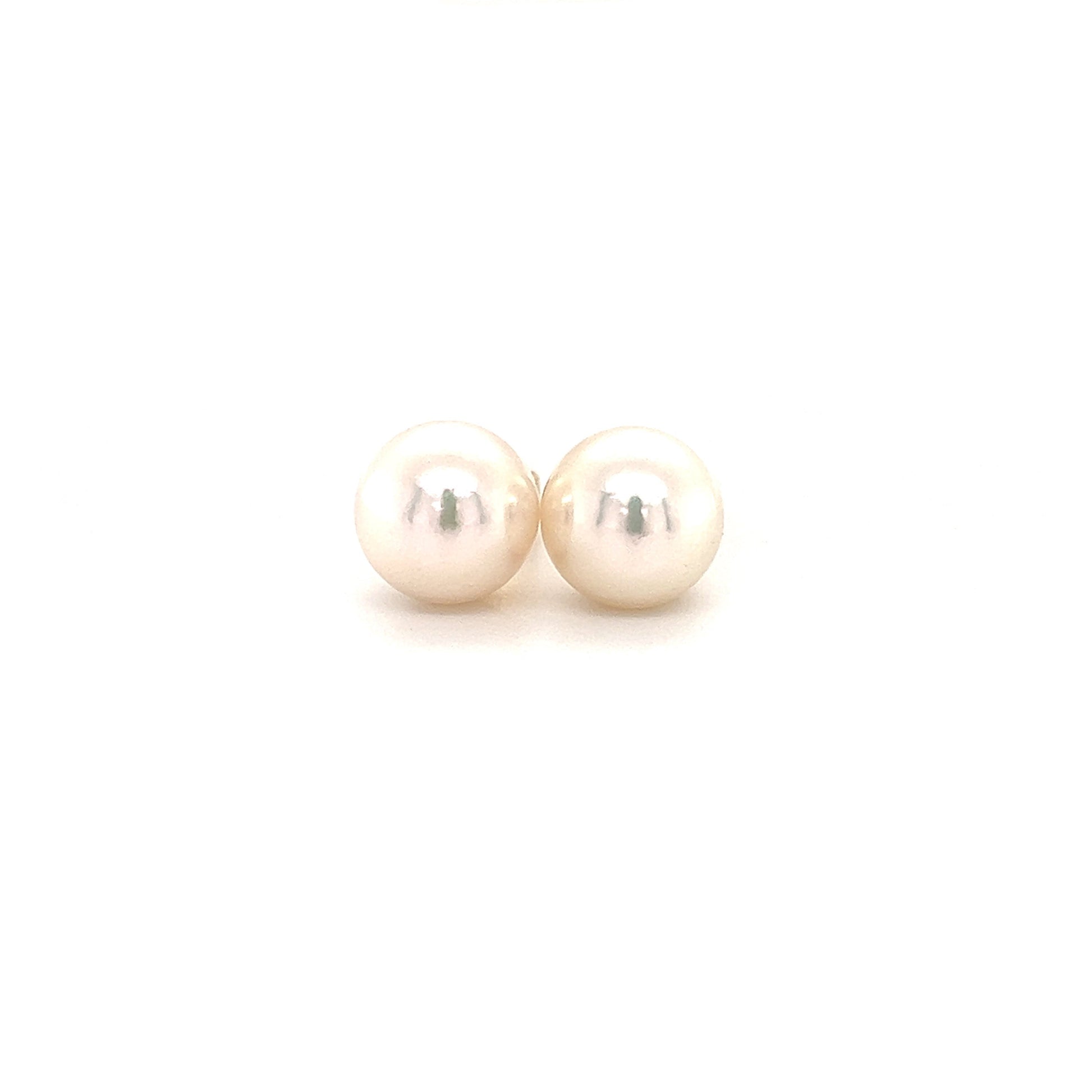 Pearl 8mm Stud Earrings in 14K Yellow Gold Front View