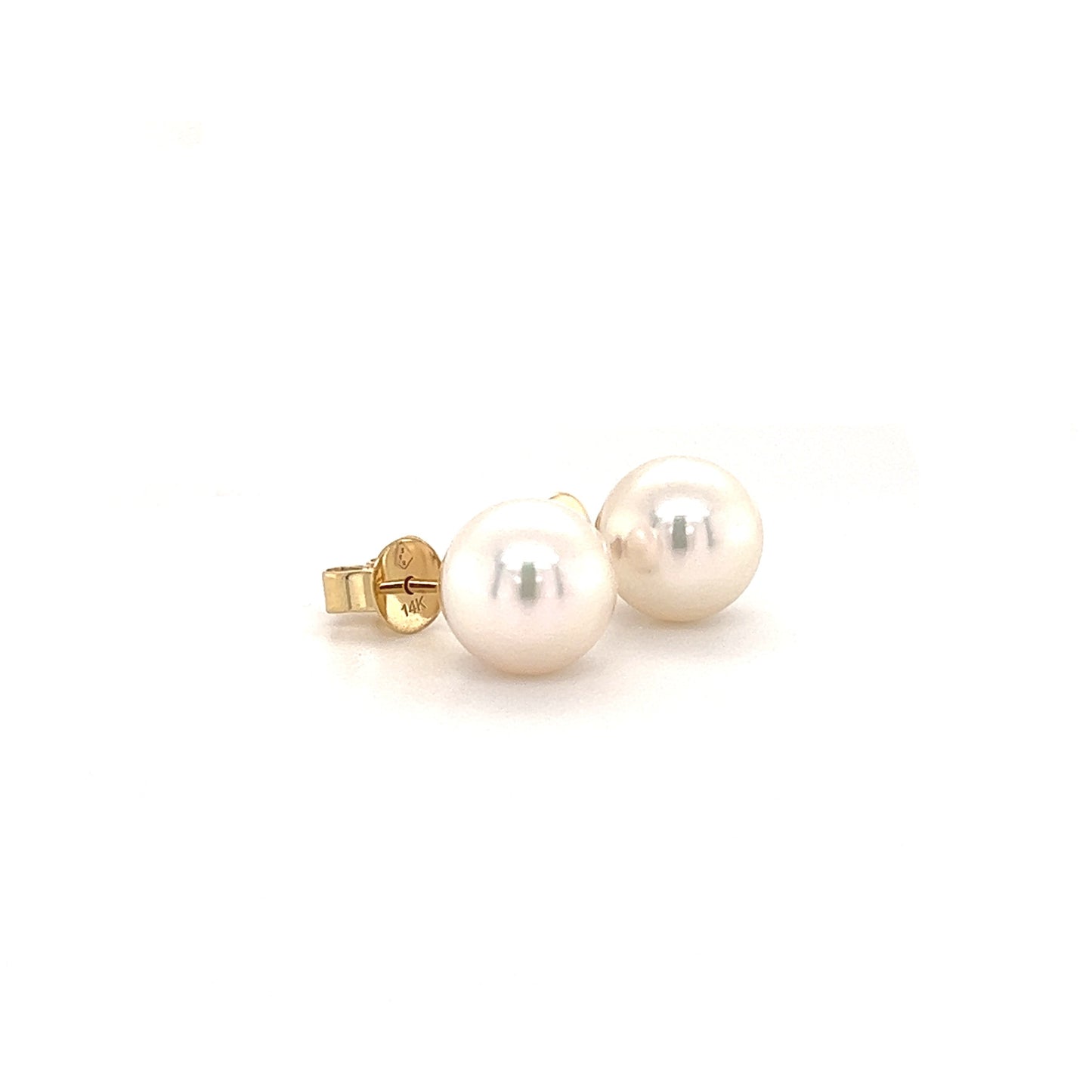Pearl 8mm Stud Earrings in 14K Yellow Gold Left Side View