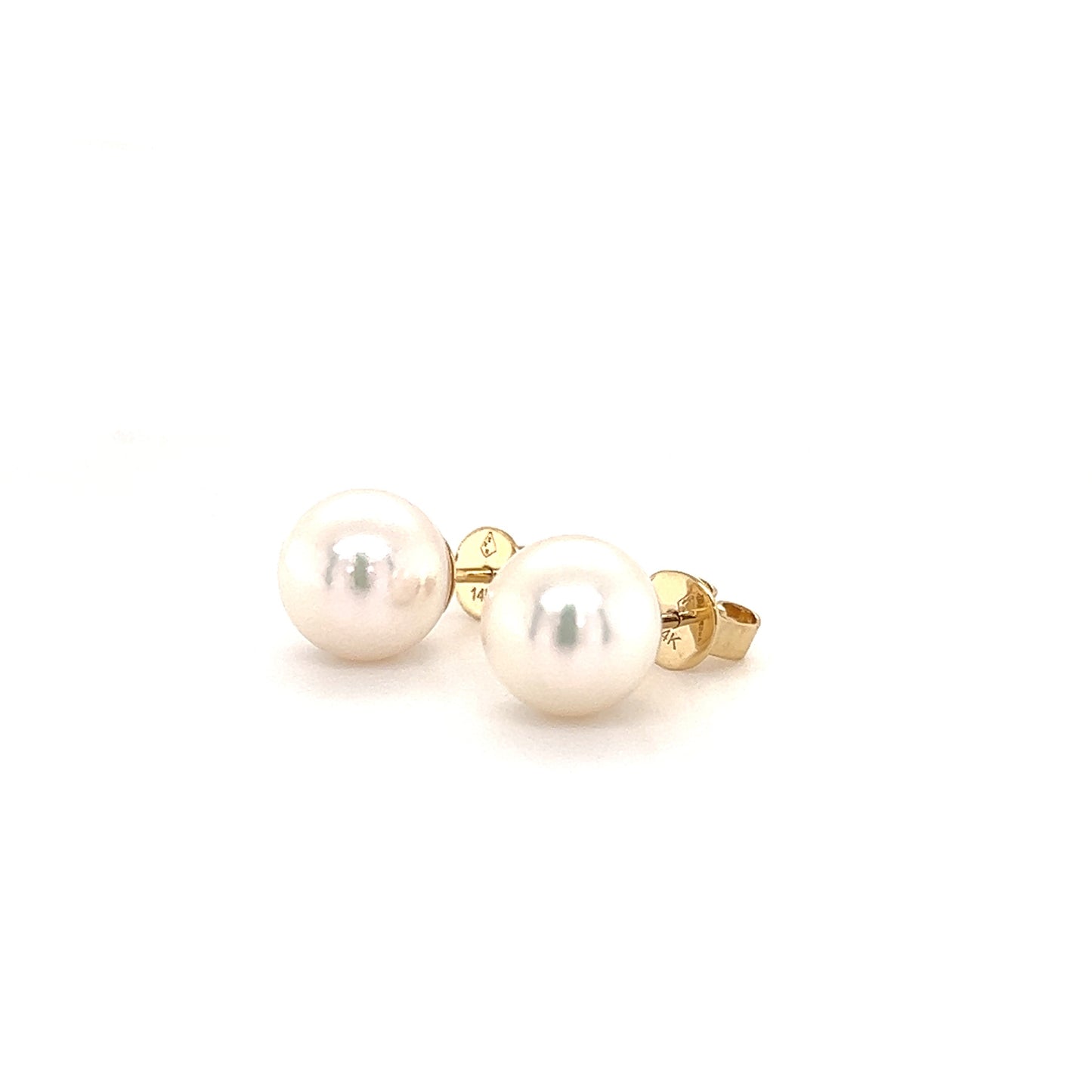 Pearl 8mm Stud Earrings in 14K Yellow Gold Right Side View