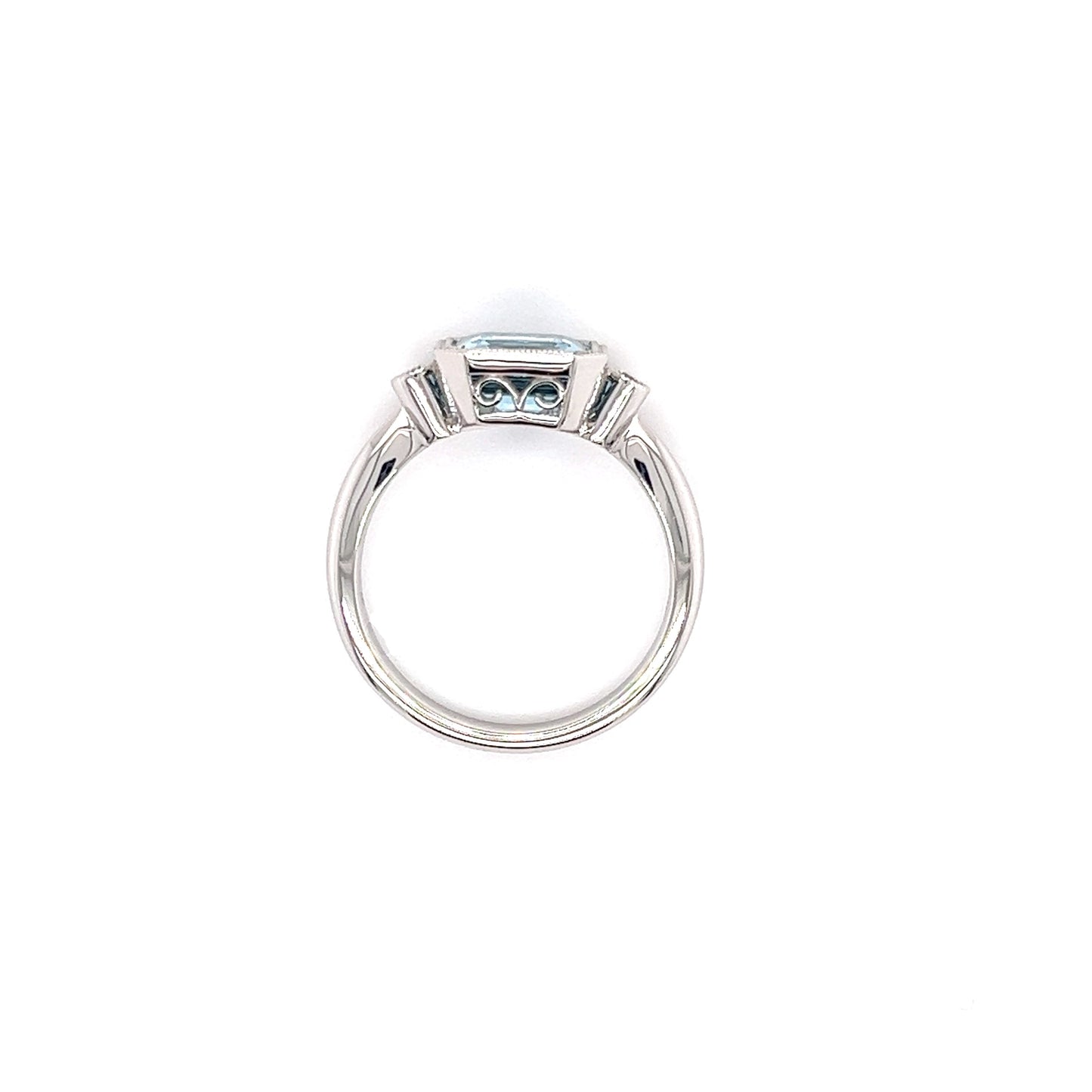 Asscher Aquamarine Ring with Two Side Diamonds in 14K White GoldTop View