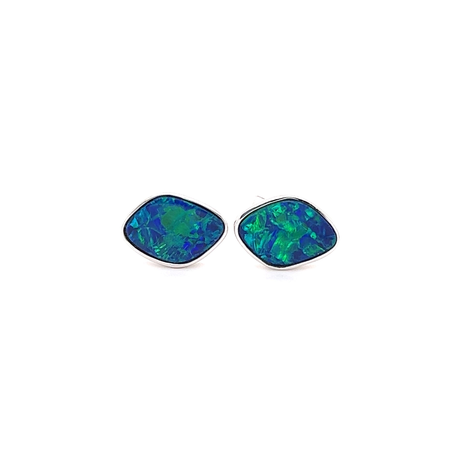 Black Opal Stud Earrings with 2.79ctw of Opal in 14K White Gold Front View
