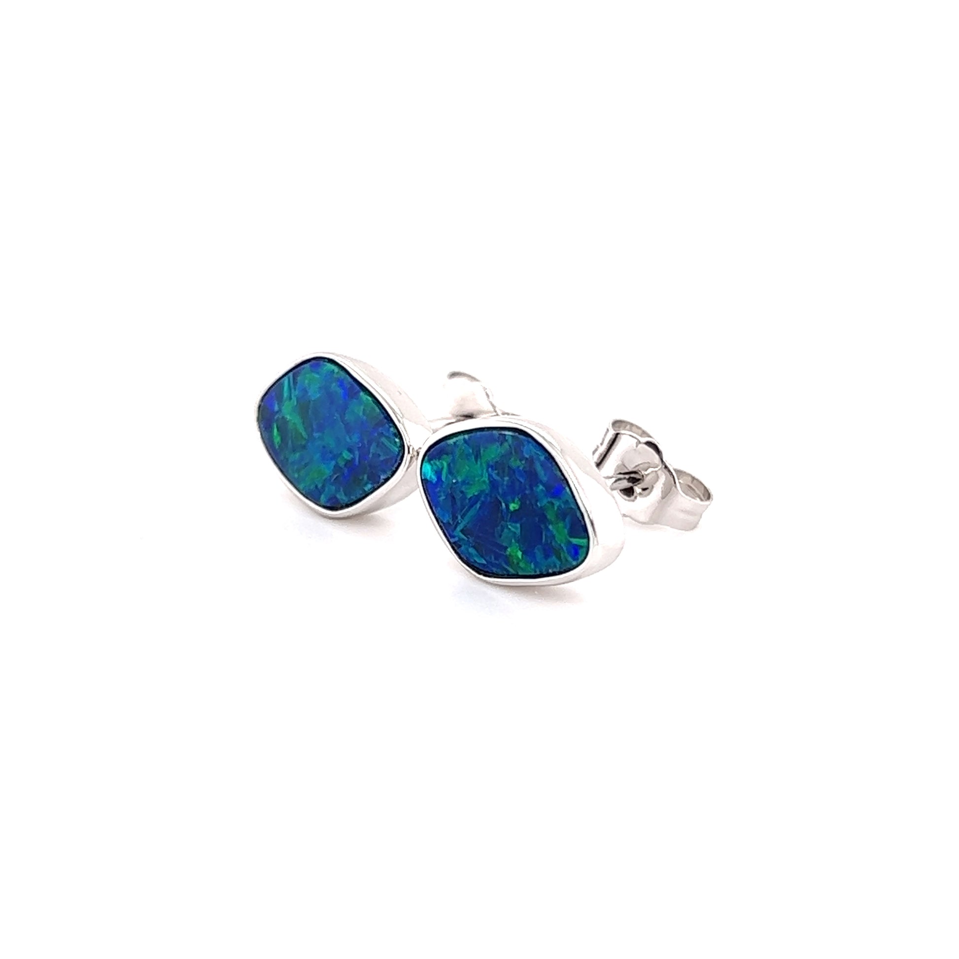 Black Opal Stud Earrings with 2.79ctw of Opal in 14K White Gold Right Side View
