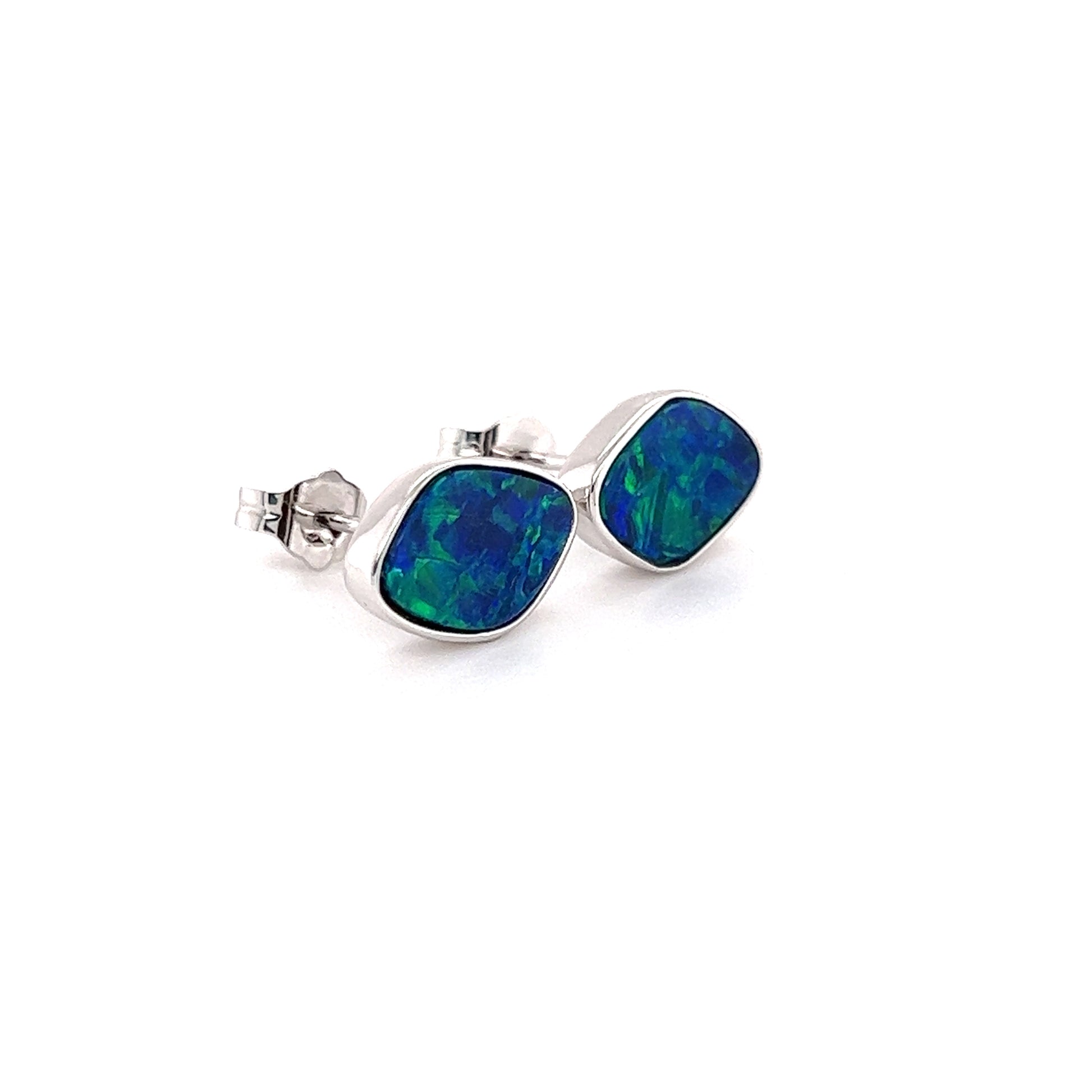 Black Opal Stud Earrings with 2.79ctw of Opal in 14K White Gold Left Side View