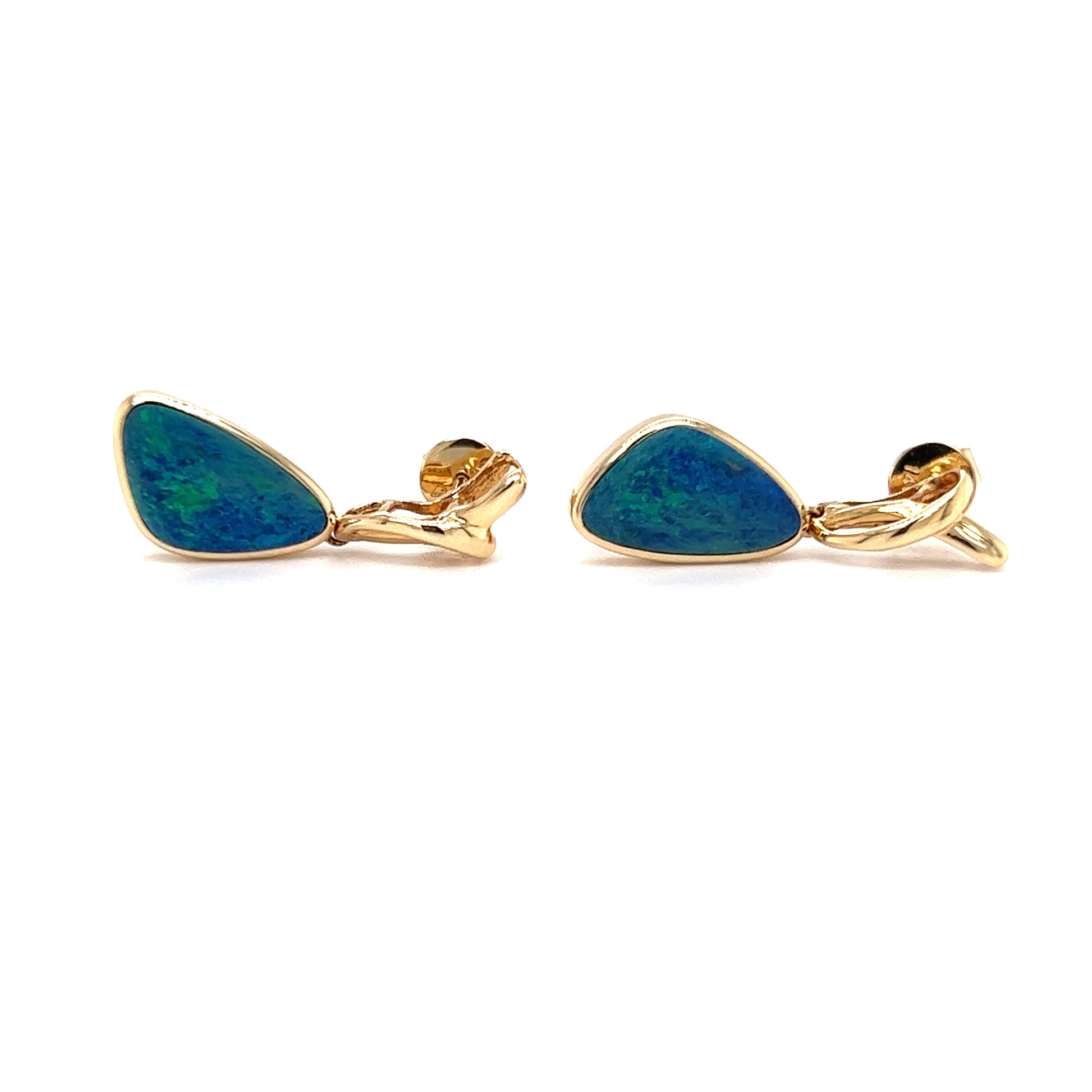 Black Opal Drop Earrings with 3.28ctw of Opal in 14K Yellow Gold Front Flat View