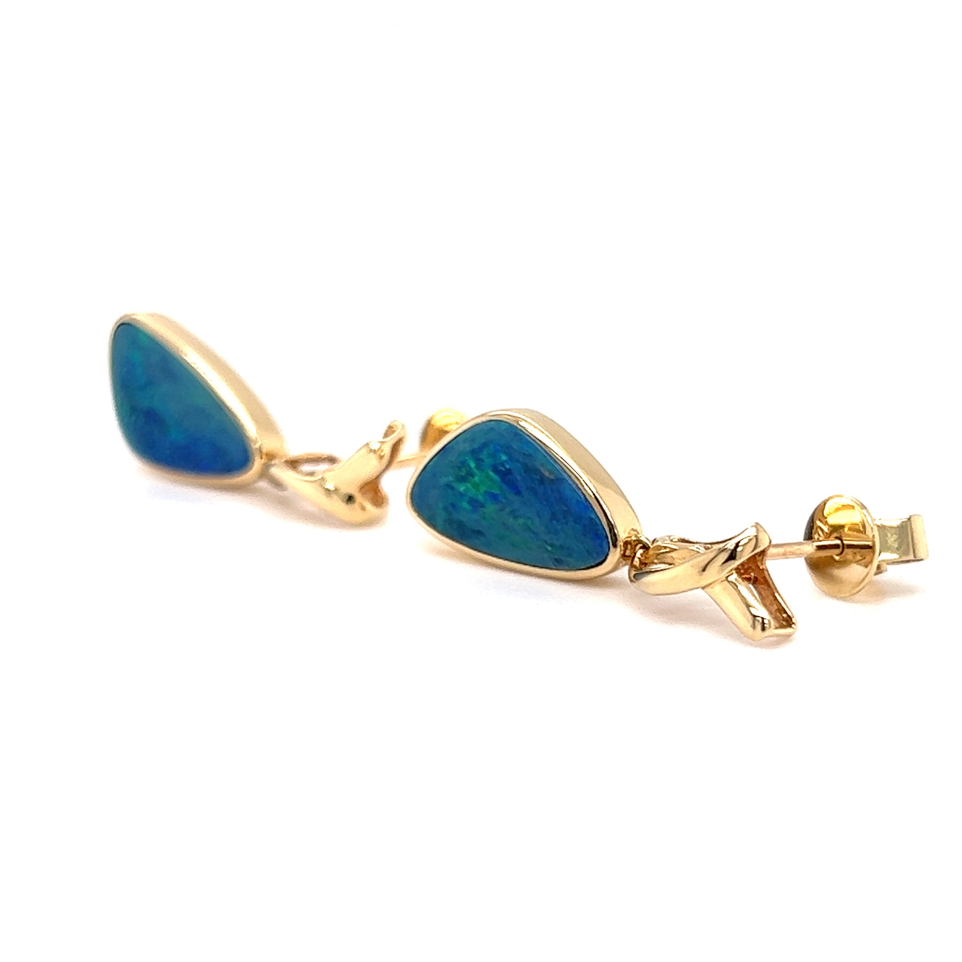 Black Opal Drop Earrings with 3.28ctw of Opal in 14K Yellow Gold Right Side View