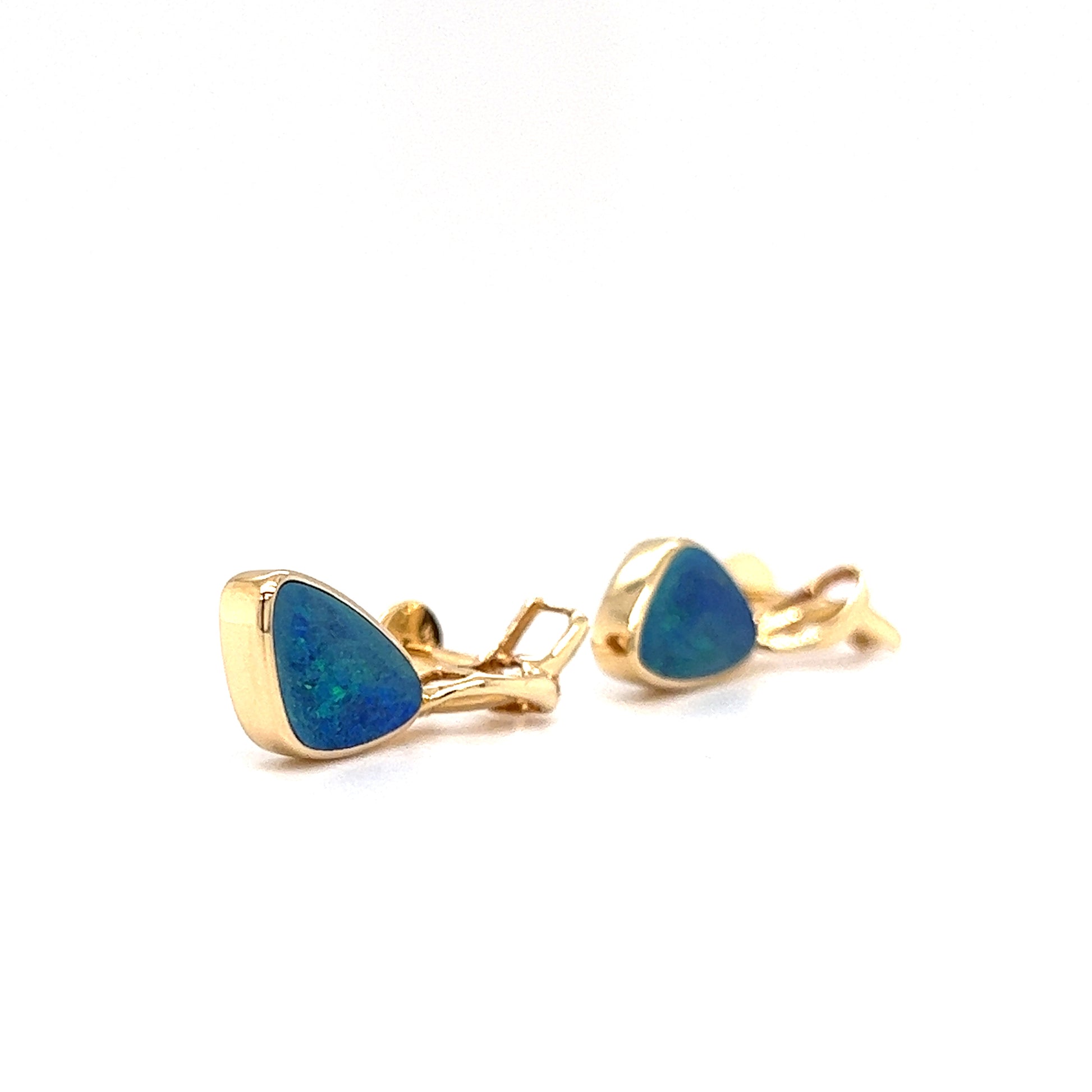 Black Opal Drop Earrings with 3.28ctw of Opal in 14K Yellow Gold Left Side View