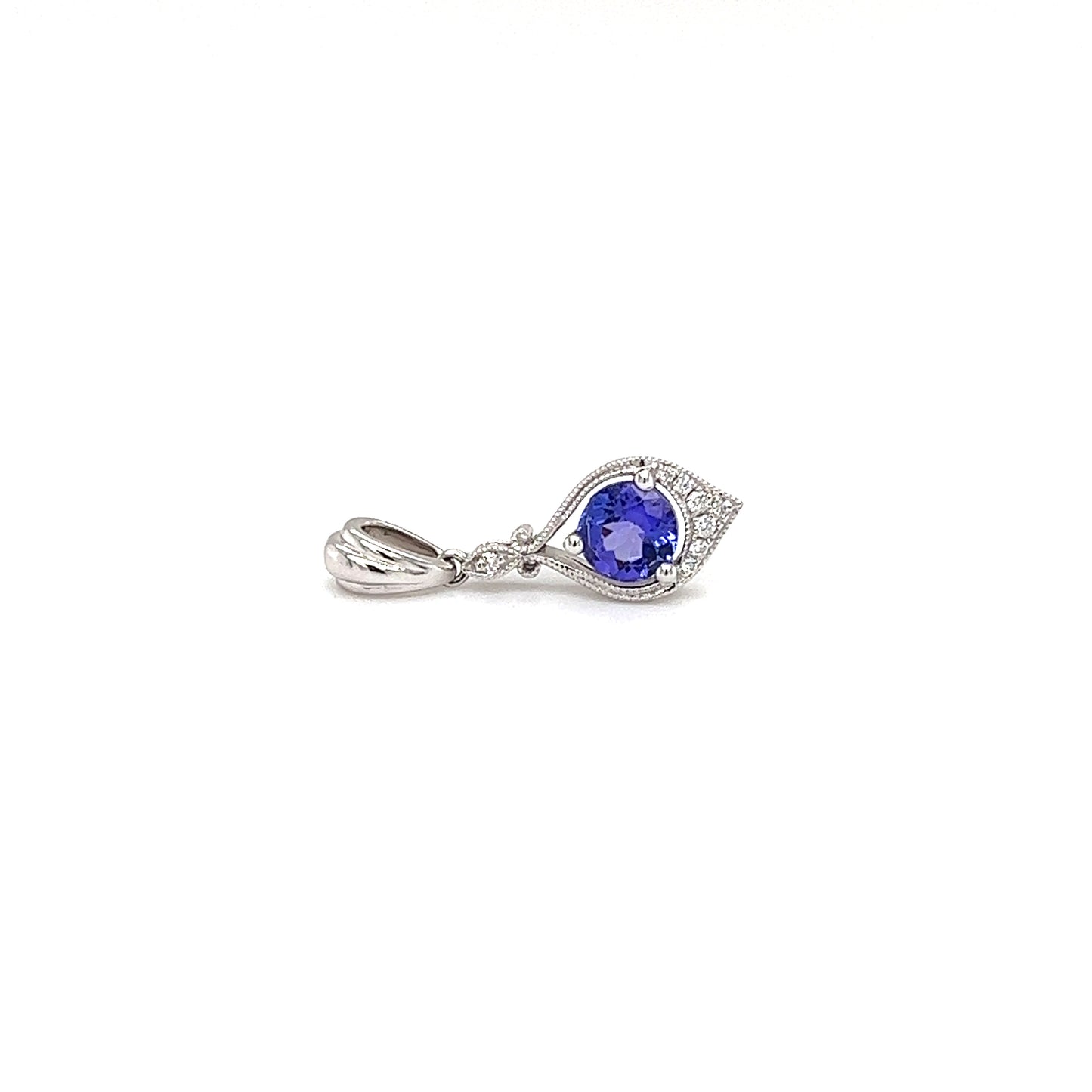 Tanzanite Pendant with Eight Diamonds in 14K White Gold Front View Alternative