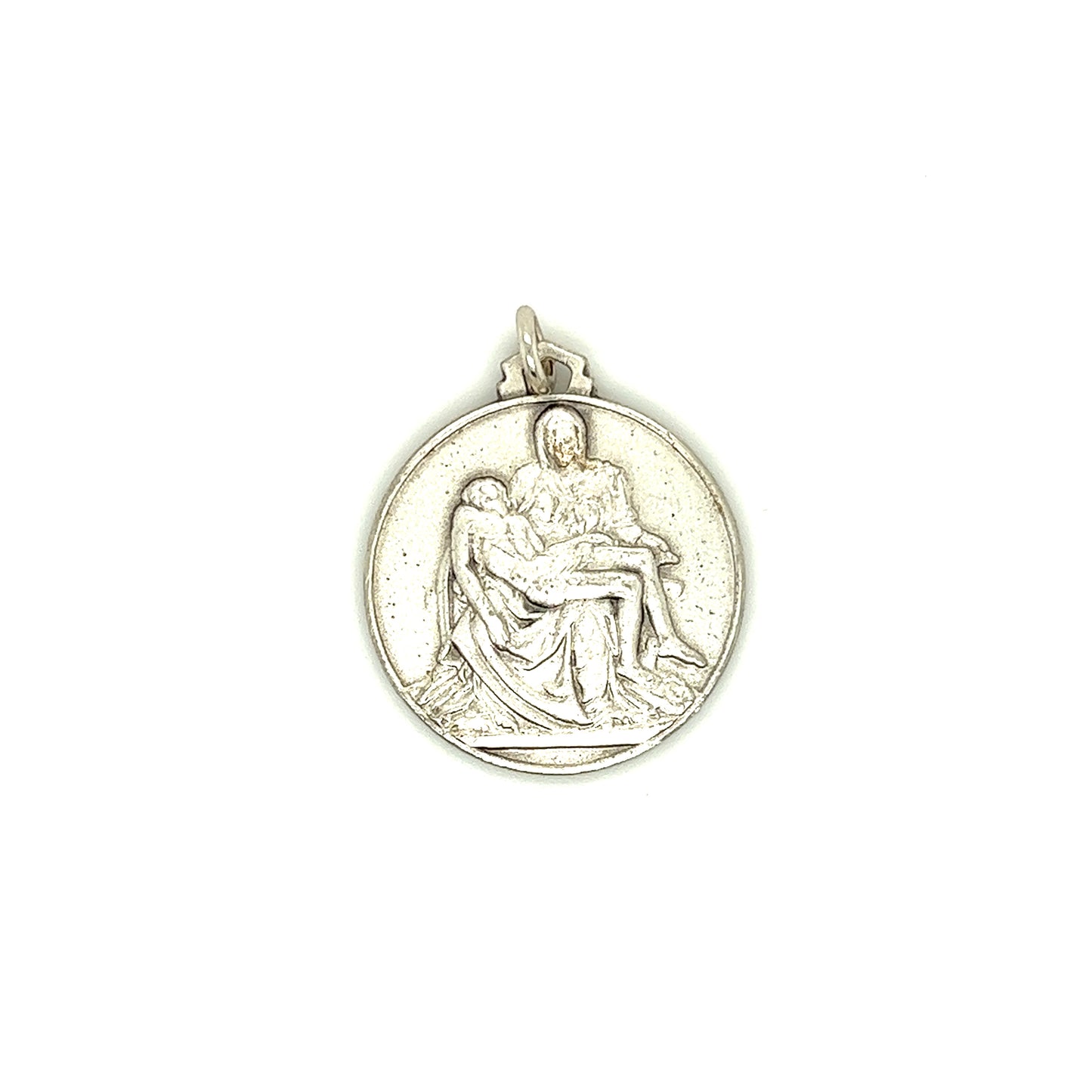 La Pieta Medallion Necklace with 24in Long Cable Chain in Sterling Silver Pendant View