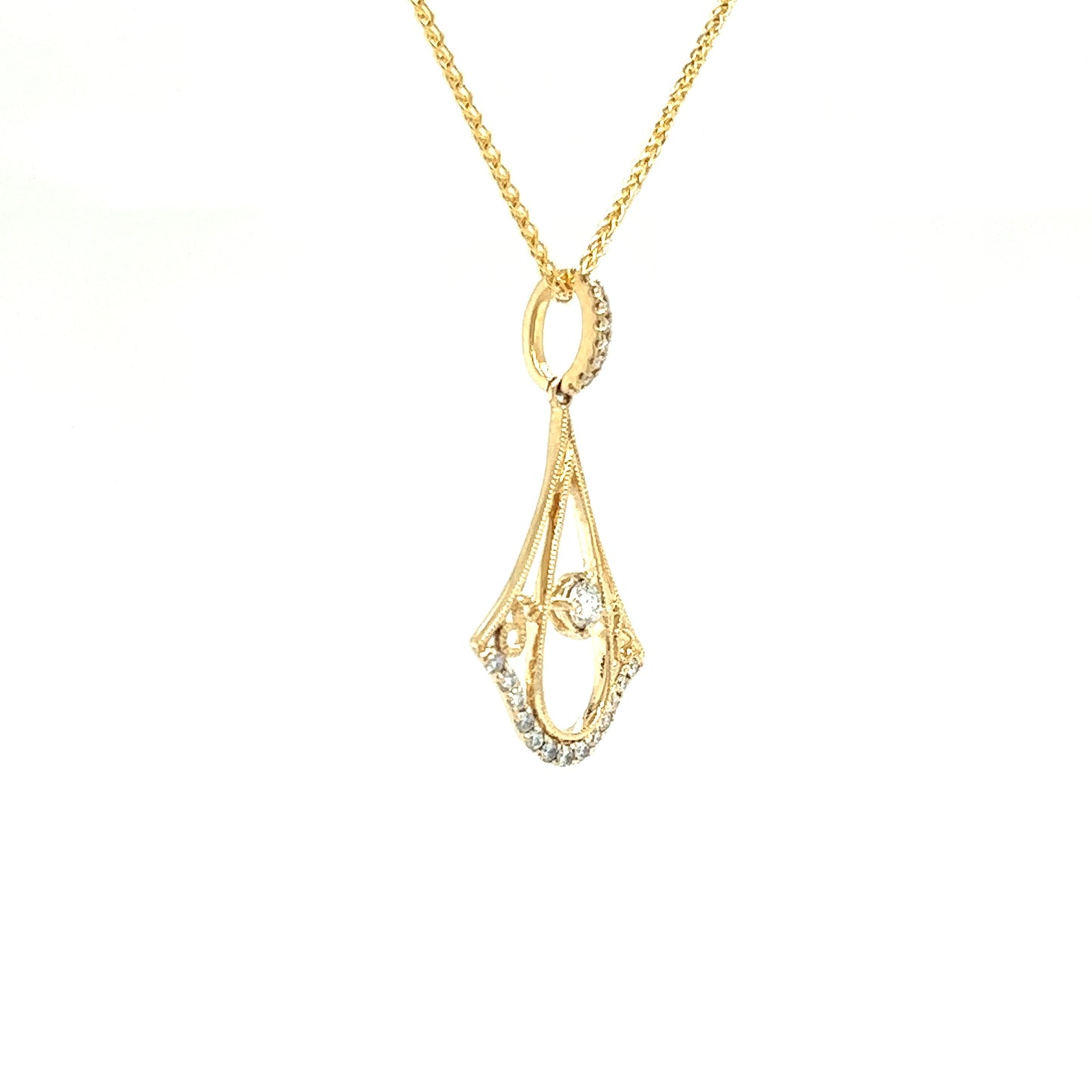 Fancy Pendulum Drop Pendant with 0.35ctw of Diamonds in 14K Yellow Gold Left Side View