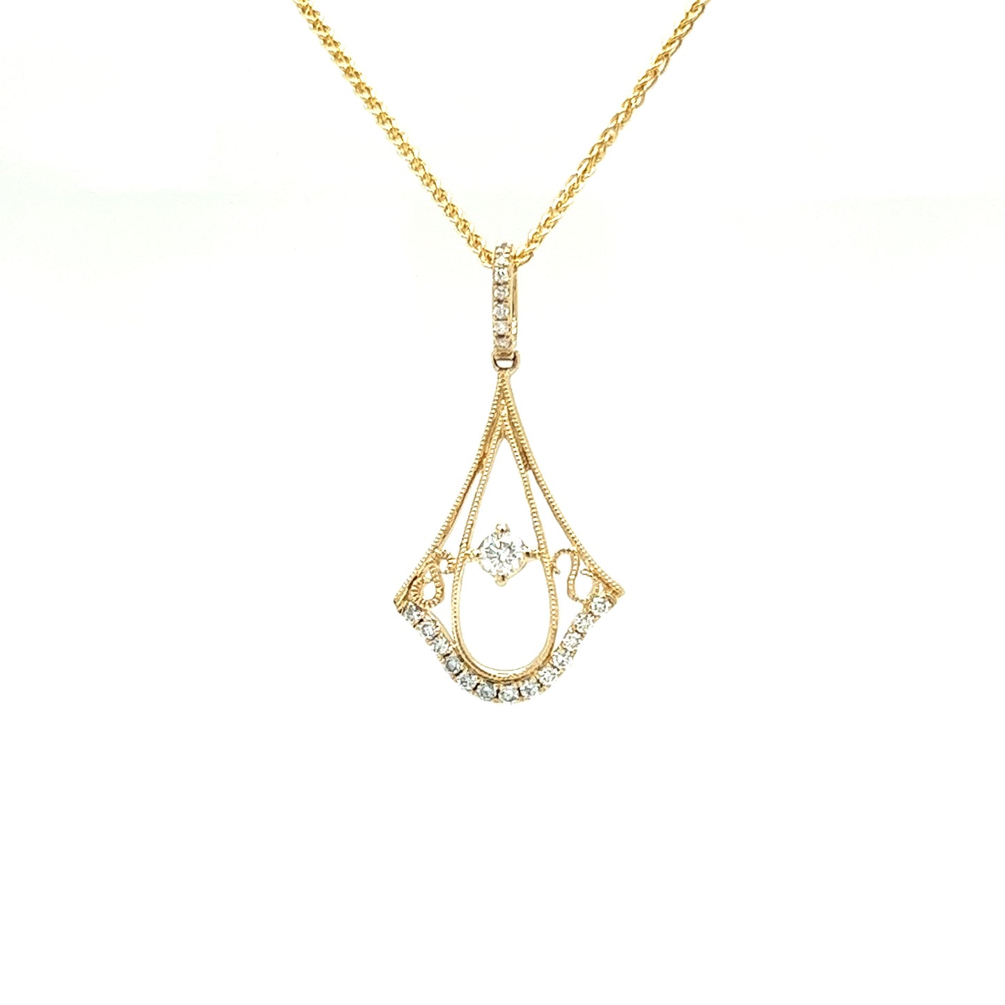 Fancy Pendulum Drop Pendant with 0.35ctw of Diamonds in 14K Yellow Gold Pendant and Chain Front View
