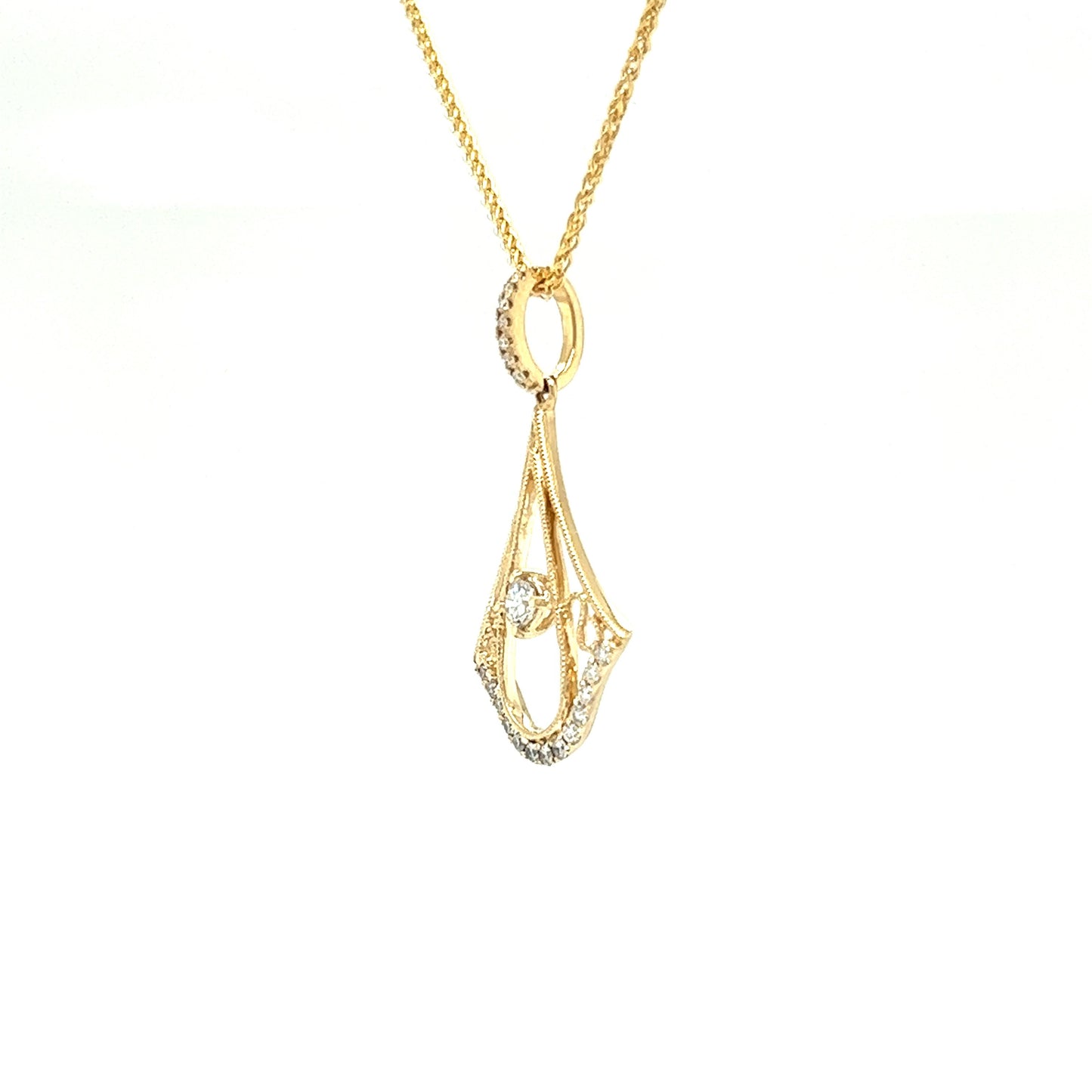 Fancy Pendulum Drop Pendant with 0.35ctw of Diamonds in 14K Yellow Gold Right Side View