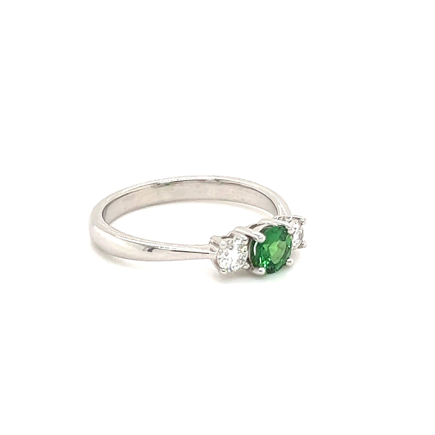 Round Tsavorite Ring with Two Side Diamonds in 14K White GoldLeft Side View