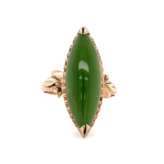 Marquise Jade Ring in 14K Yellow Gold Front