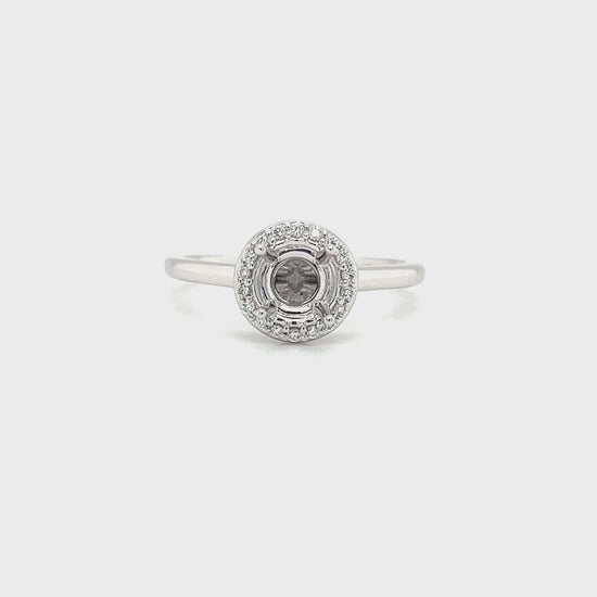 Ring Setting with Round Diamond Halo in 14K White Gold Video