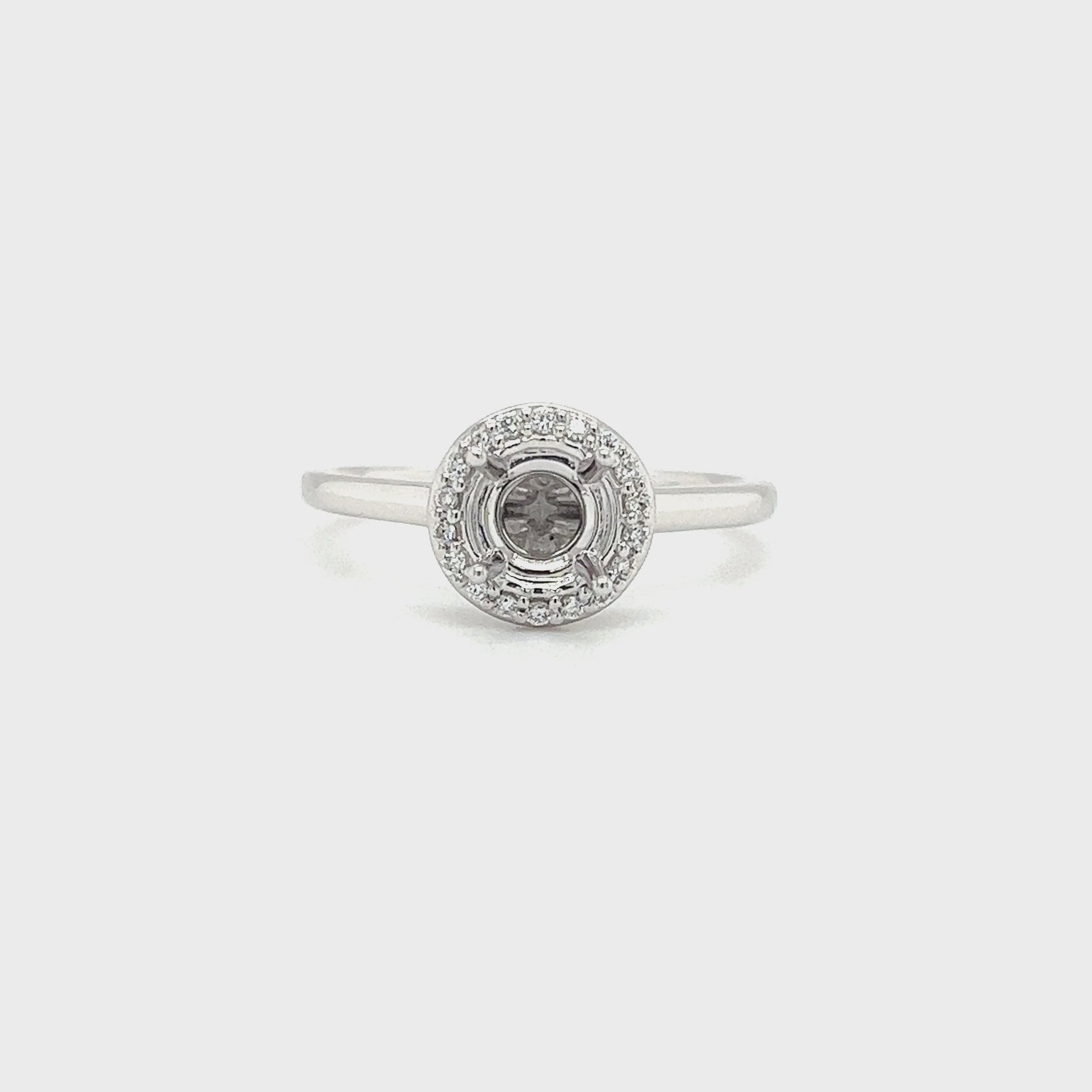 Ring Setting with Round Diamond Halo in 14K White Gold Video