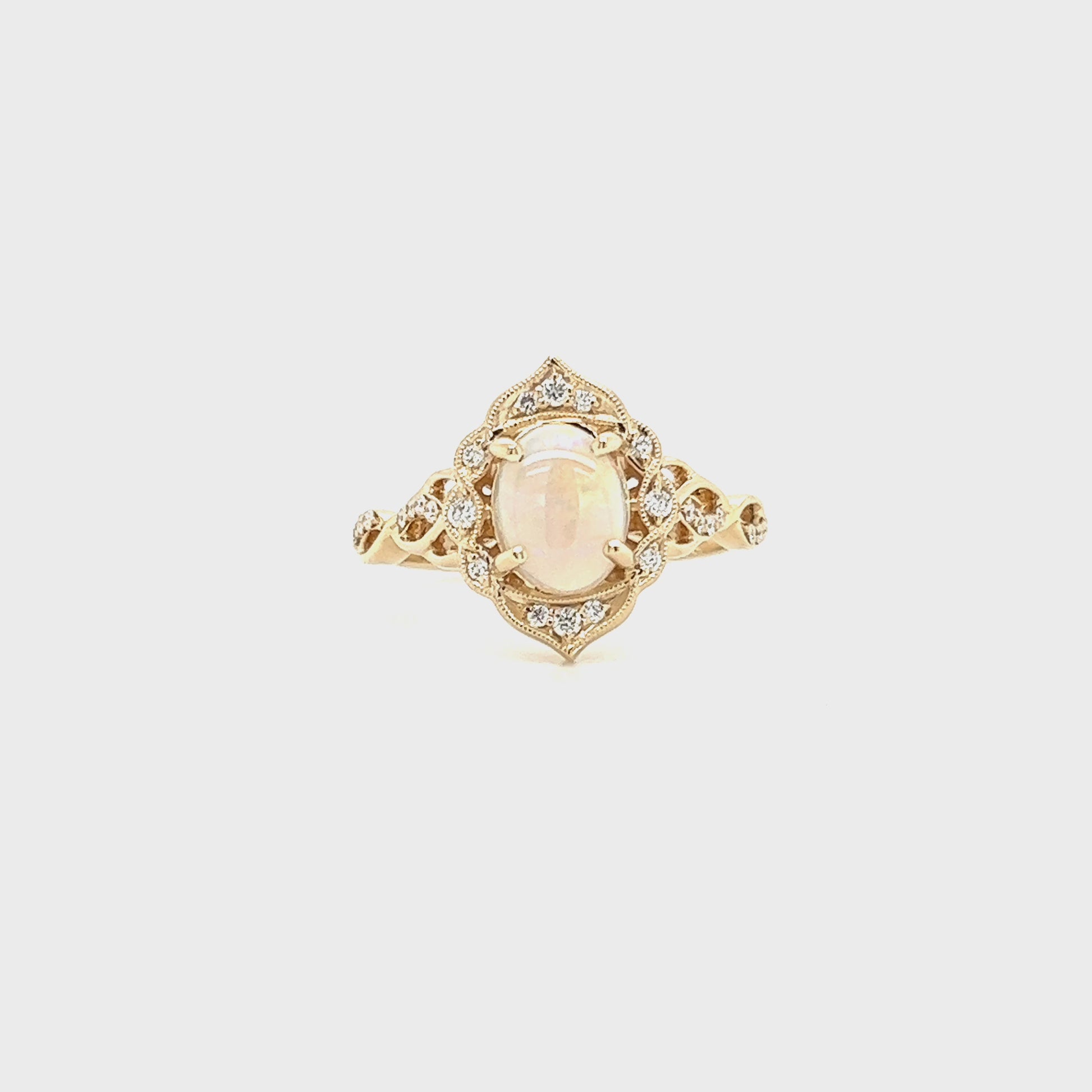 Cabochon White Opal Ring with 0.125ctw of Diamonds in 14K Yellow Gold Video