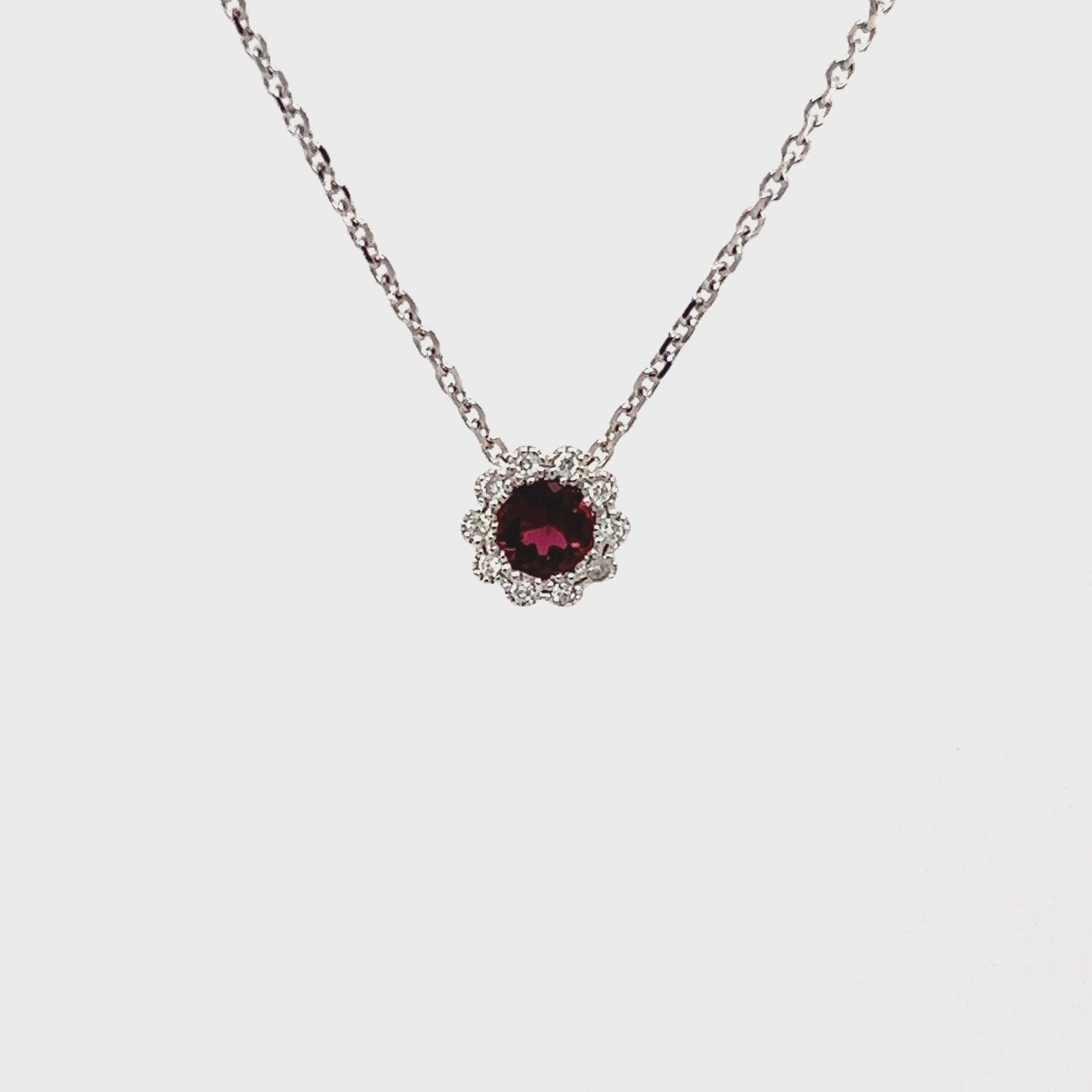 Floral Tourmaline Pendant with Diamond Halo in 14K White Gold Video