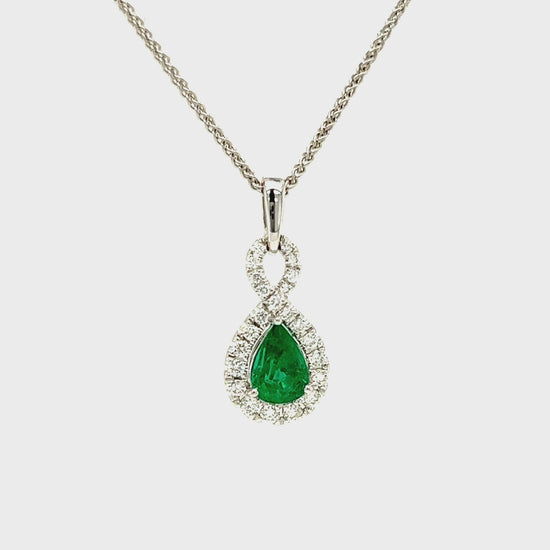 Emerald Infinity Pendant with 0.23ctw of Diamonds in 18K White Gold Video