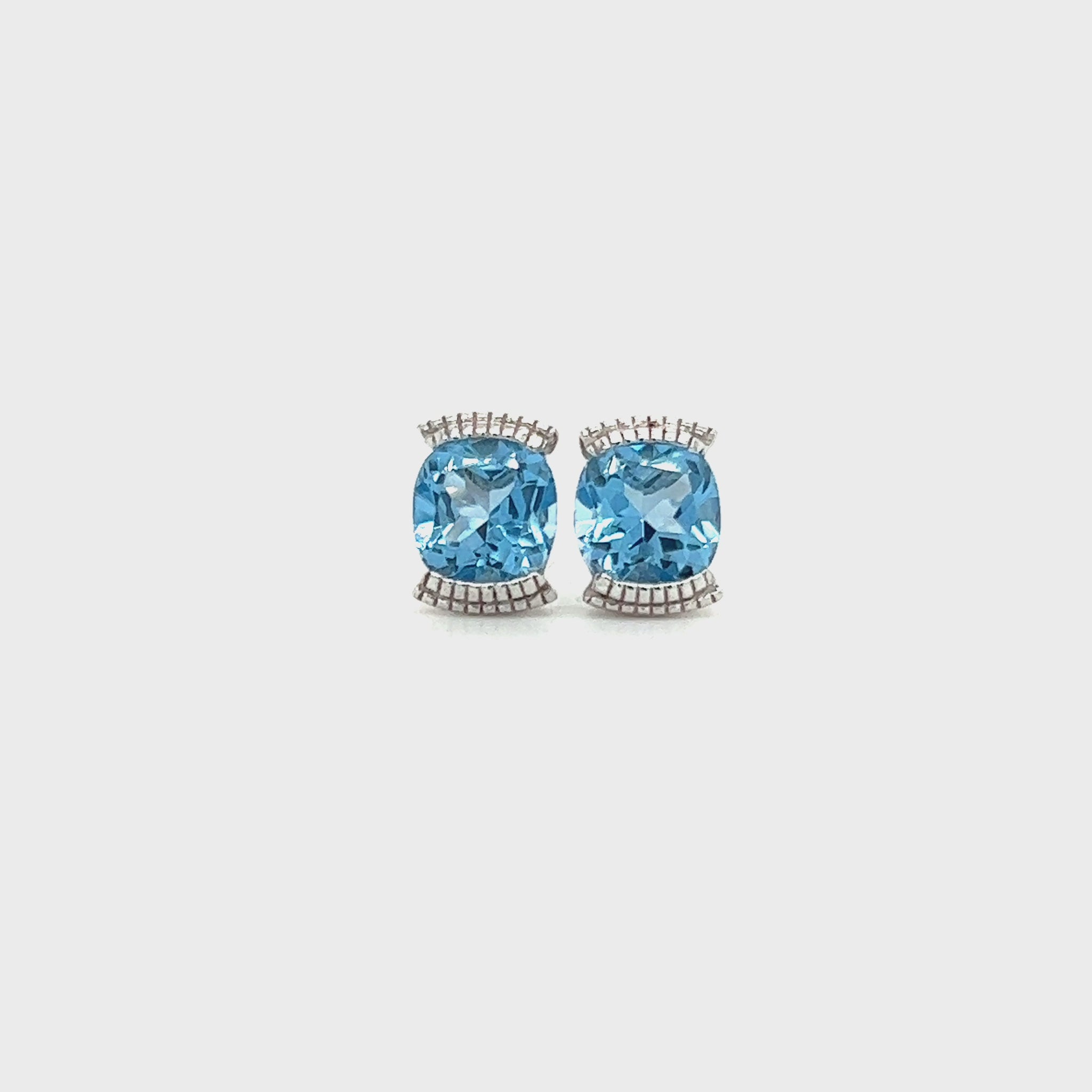 Cushion Blue Topaz Stud Earrings with 1.78ctw of Swiss Blue Topaz in 14K White Gold Video