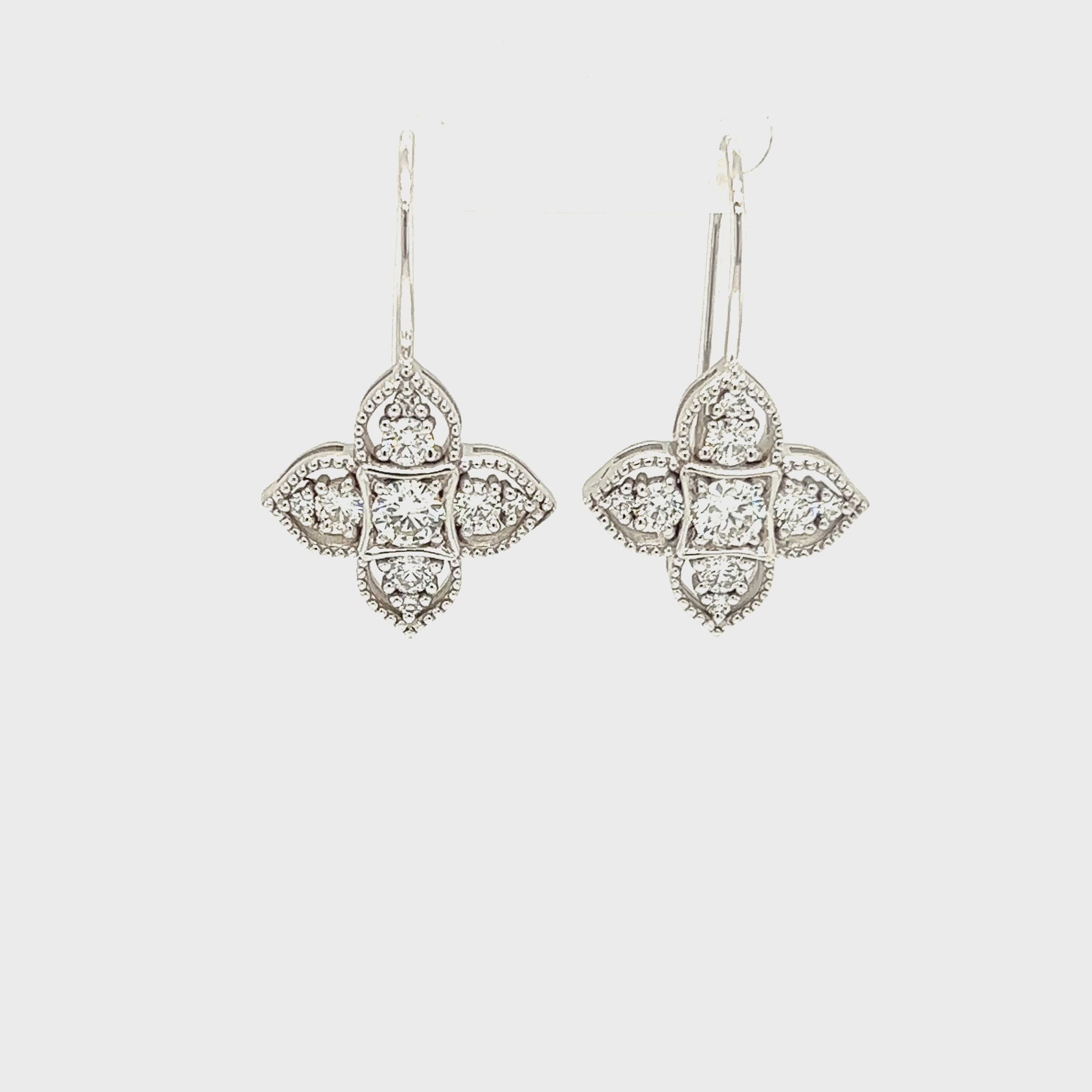 Floral Diamond Dangle Earrings with 1.30ctw of Diamonds in 14K White Gold Video