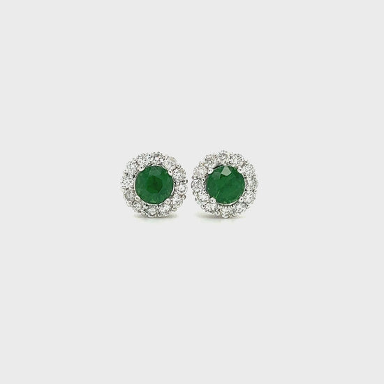 Round Tsavorite Stud Earrings with 0.56ctw of Diamonds in 14K White Gold Video